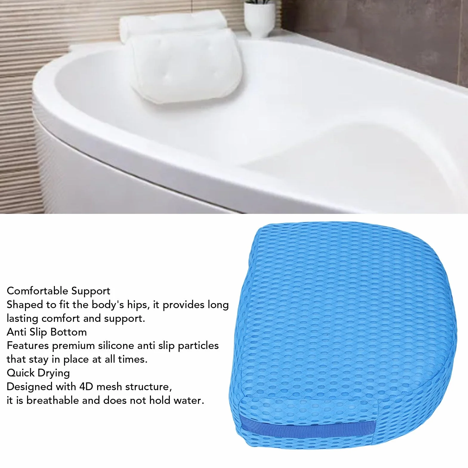 Coussin de Spa en Maille d'air 3D Antidérapant Séchage Rapide Siège Rehausseur pour Adultes avec Accessoires Lestés