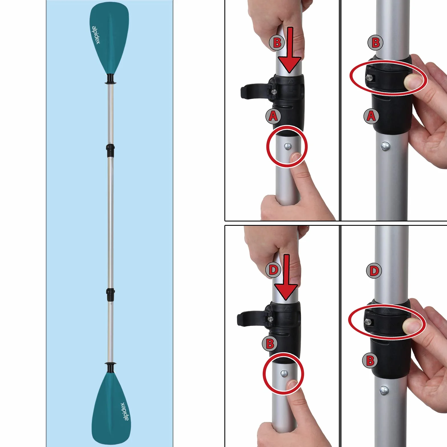 ALPIDEX 2 in 1 Pagaies Canoe Tavola Sup Réglable 160-207 cm Aluminium Pagaie Planche Gonflable Canoë Kayak Double Pagaie Paddle