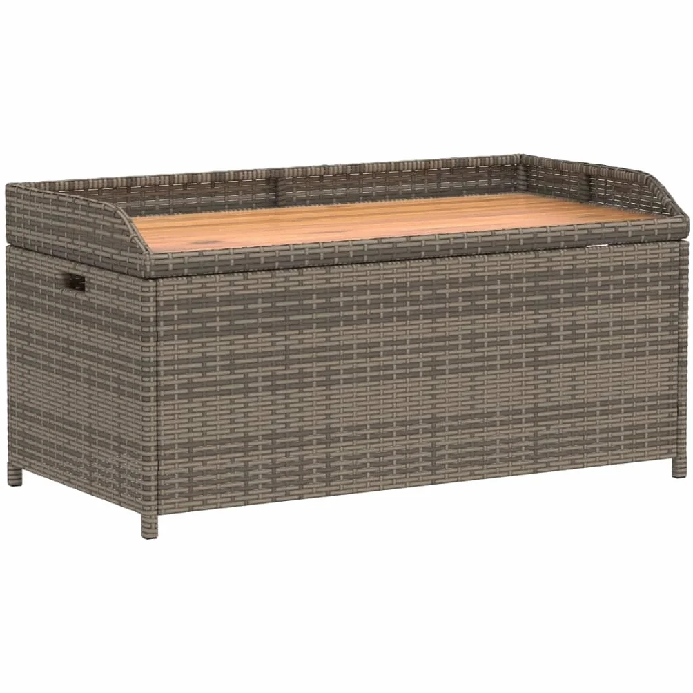 Coffre de Rangement Extérieur en Résine Tressée et Bois, Banc Coffre à Coussin pour Jardin Patio (Gris)