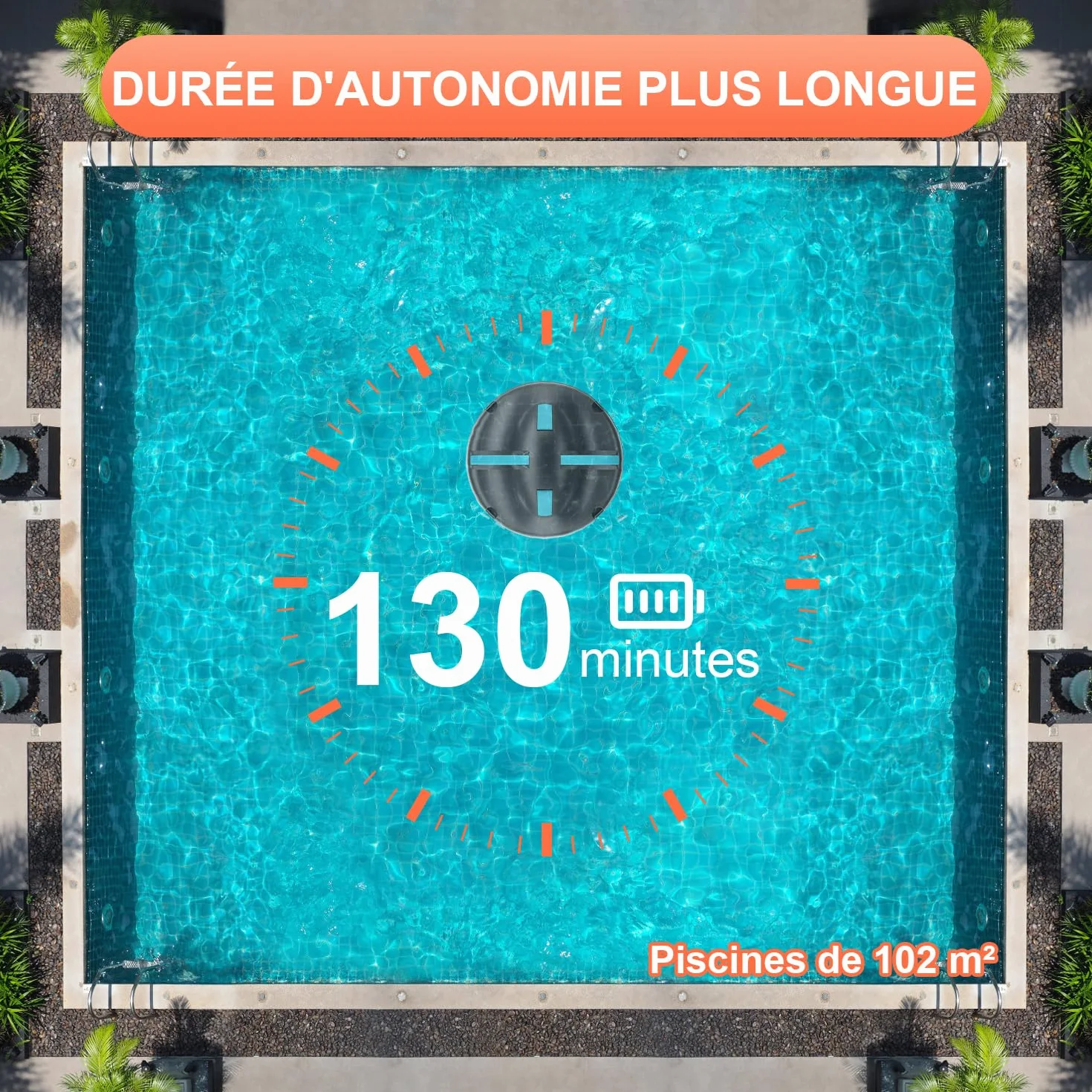 Robot Piscine sans Fil 130 Min Double Moteur Puissante Aspiration Auto-Stationnement Bleu 102 ㎡