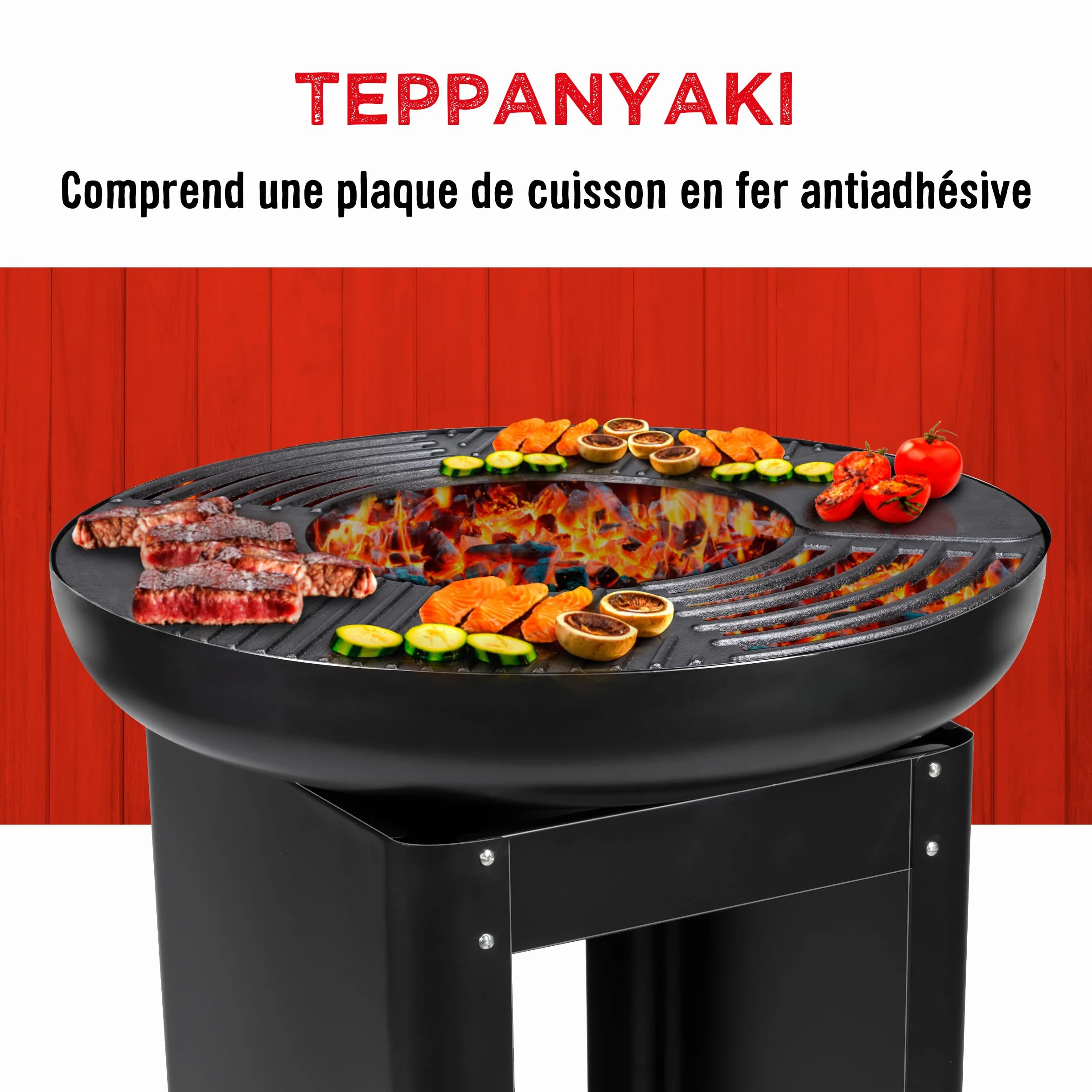 BBQ Collection Brasero et Plancha Barbecue Japonais 61 x 90 cm Grille Teppanyaki Métal