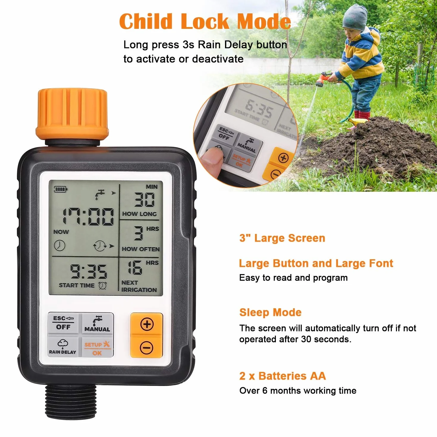 Johgee Minuterie Arrosage Automatique Jardin Programmateur Extérieur avec Grand Écran LCD