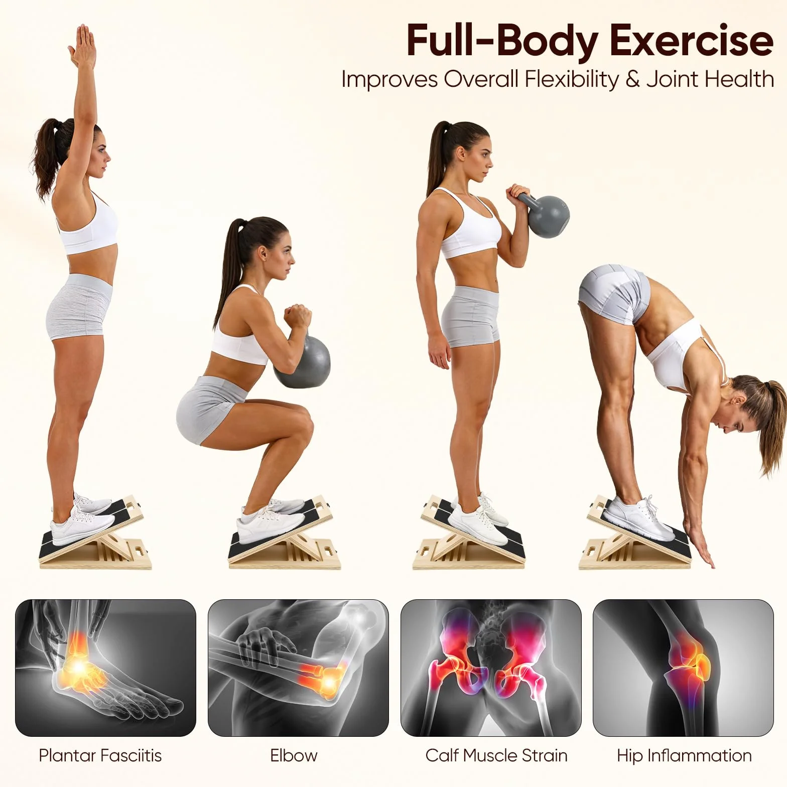 Plan incliné en bois 5 angles réglables, plan de stretching pour mollets avec affiche d’entraînement, capacité de charge 300 lbs, plan de stretching mollets pour squats, jambes, talons et chevilles