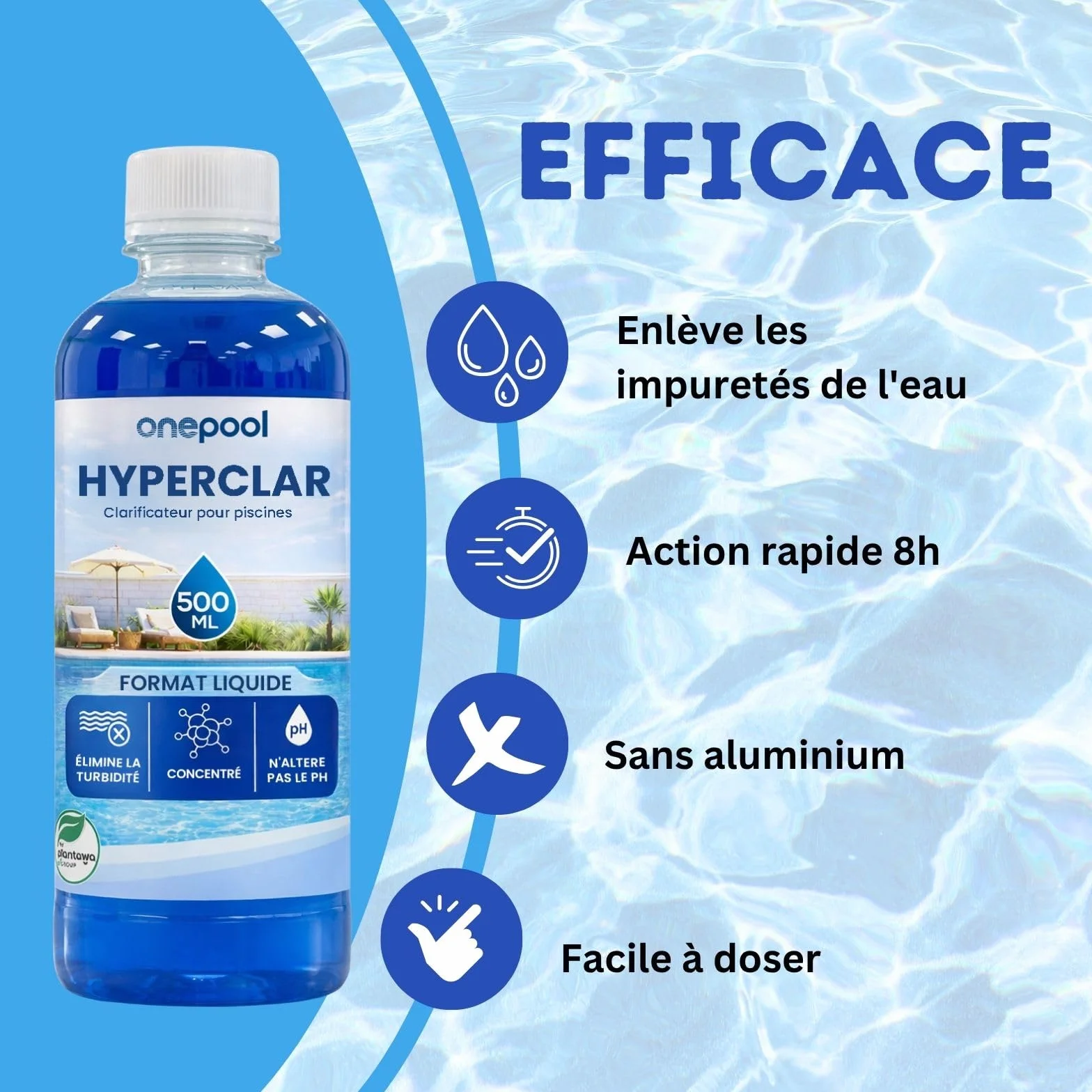 PLANTAWA Clarifiant Piscine 500 ML | Clarificateur d’Eau Concentré pour Piscine et Spa
