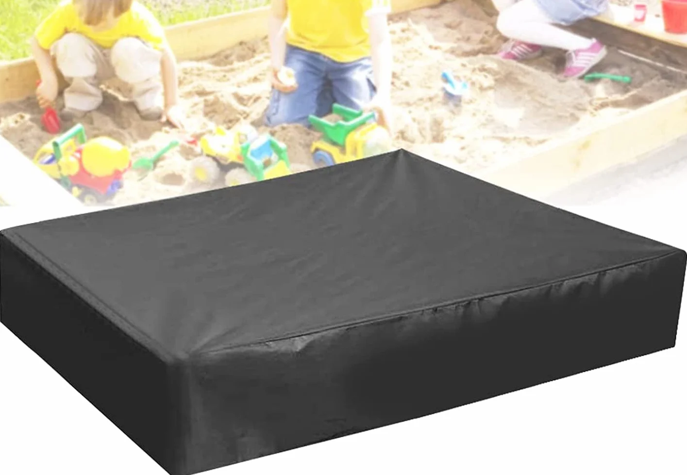 RECHCIGA Bâche de Protection Bac à Sable Tissu Oxford Housse Anti-poussière 120x120cm Couvercle Étanche Jardin - Noir