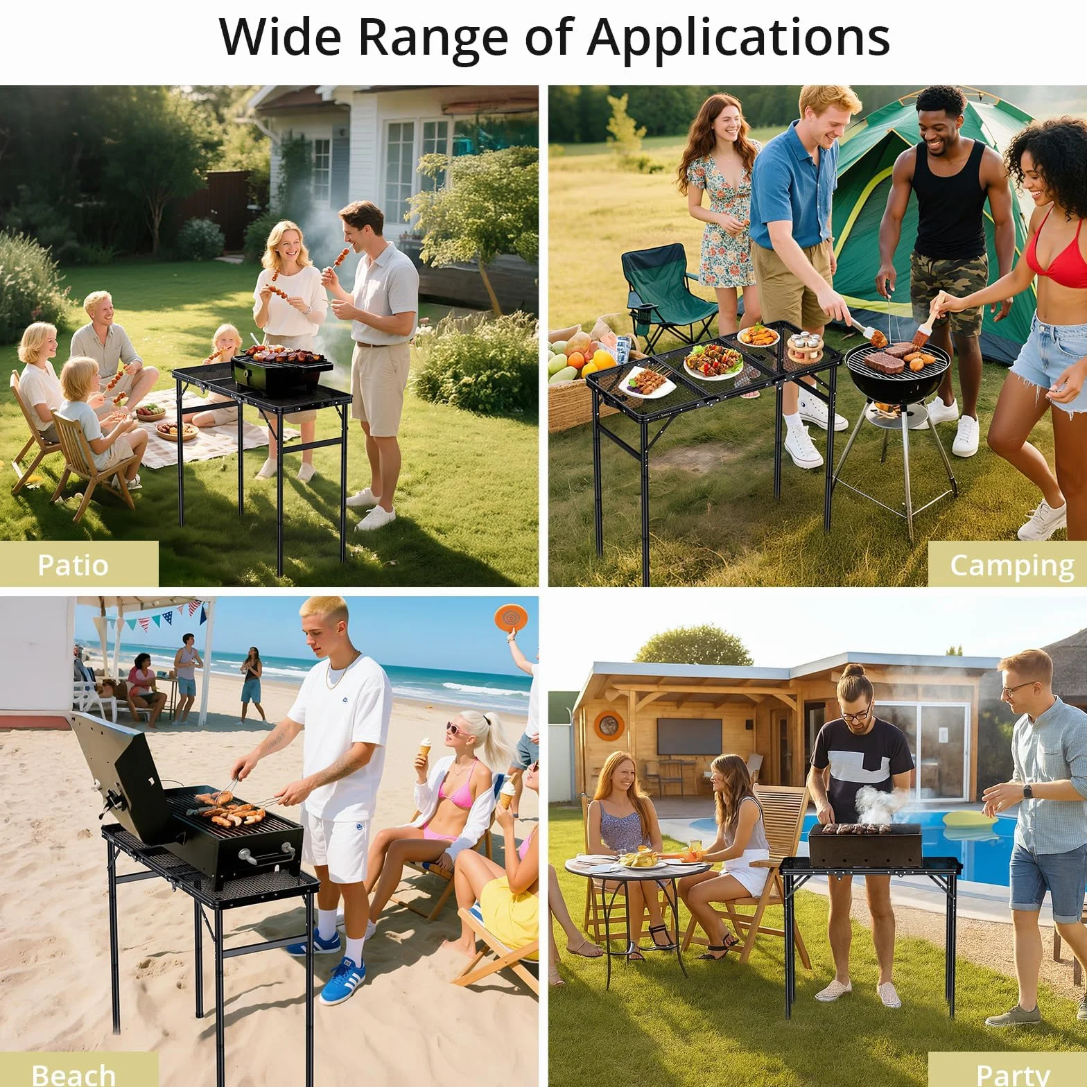 Table de Camping Pliante Anbte 90 x 40 cm 3 Hauteurs Réglables Aluminium Plateau Maille Métallique Portable Pique-Nique Jardin
