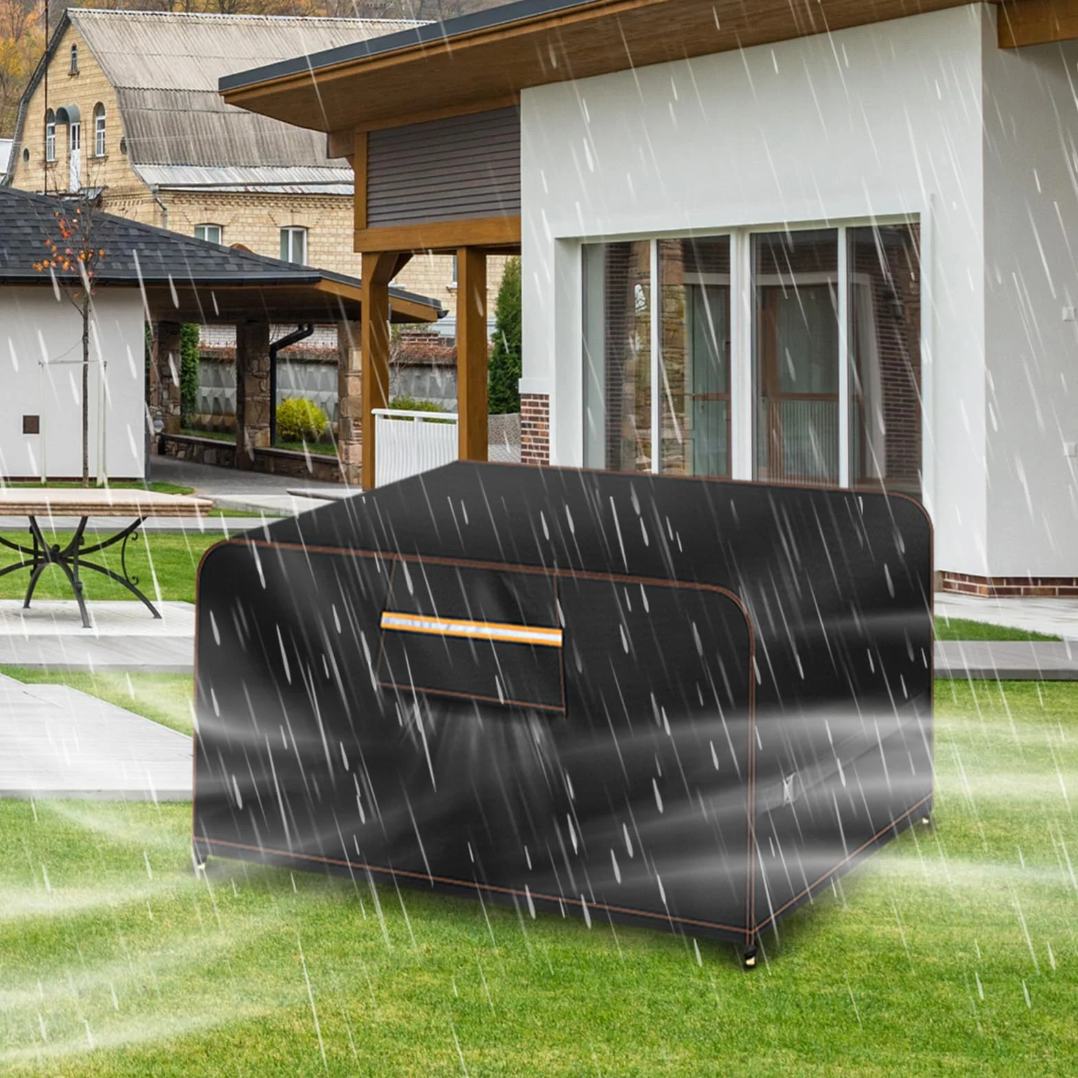 Housse Table Jardin 420D Oxford Protection Exterieur 180x120x74CM Impermeable Résistance Vent