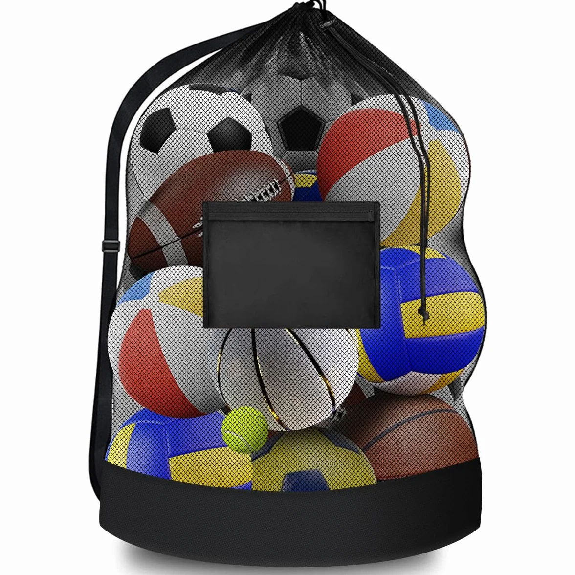 Sac pour ballons de football, 76 × 102 cm, sac de football en maille pour 8-15 ballons avec cordon de serrage et bandoulière