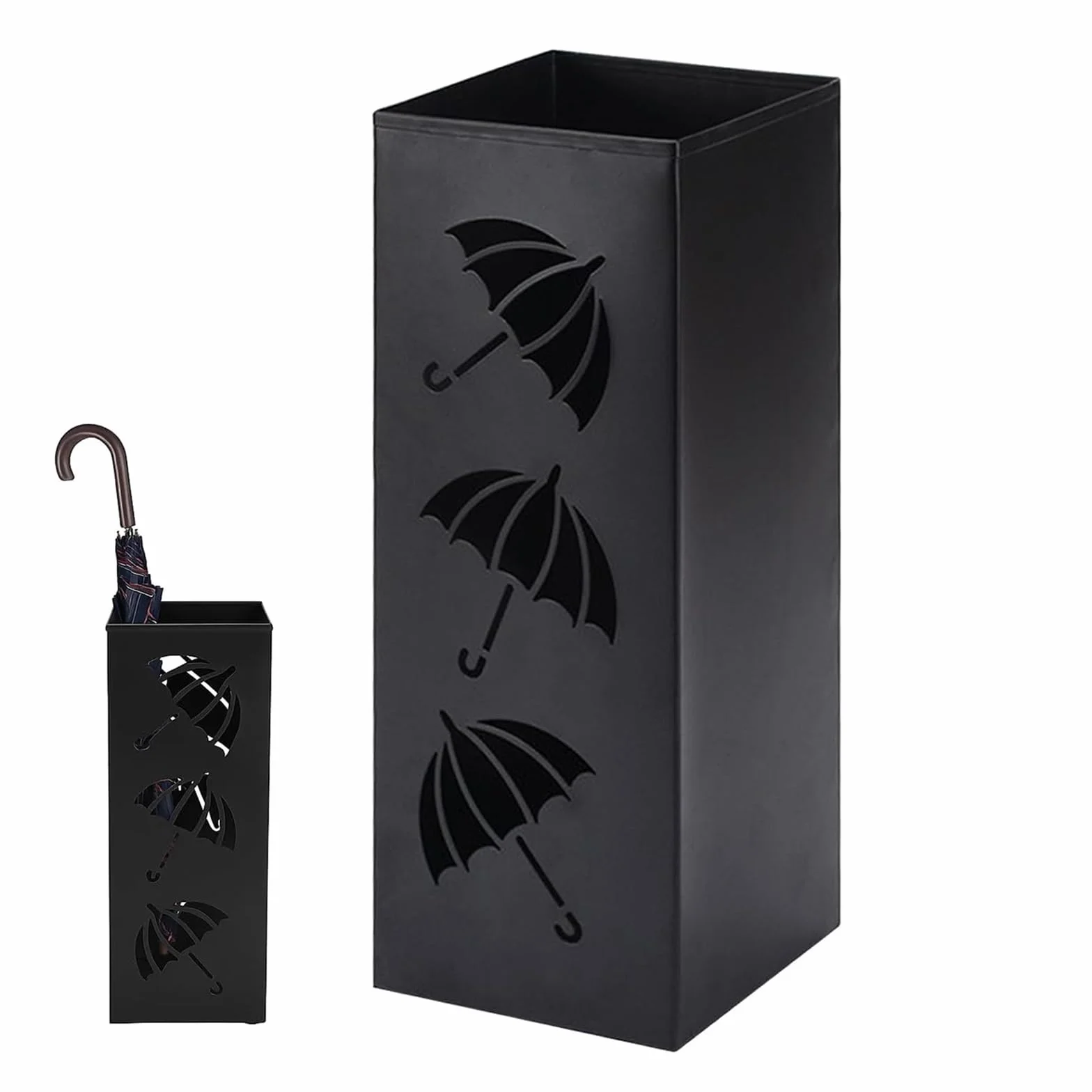 Porte Parapluie Métal Carré Indépendant 42 x 16 x 16 cm Design Moderne Noir