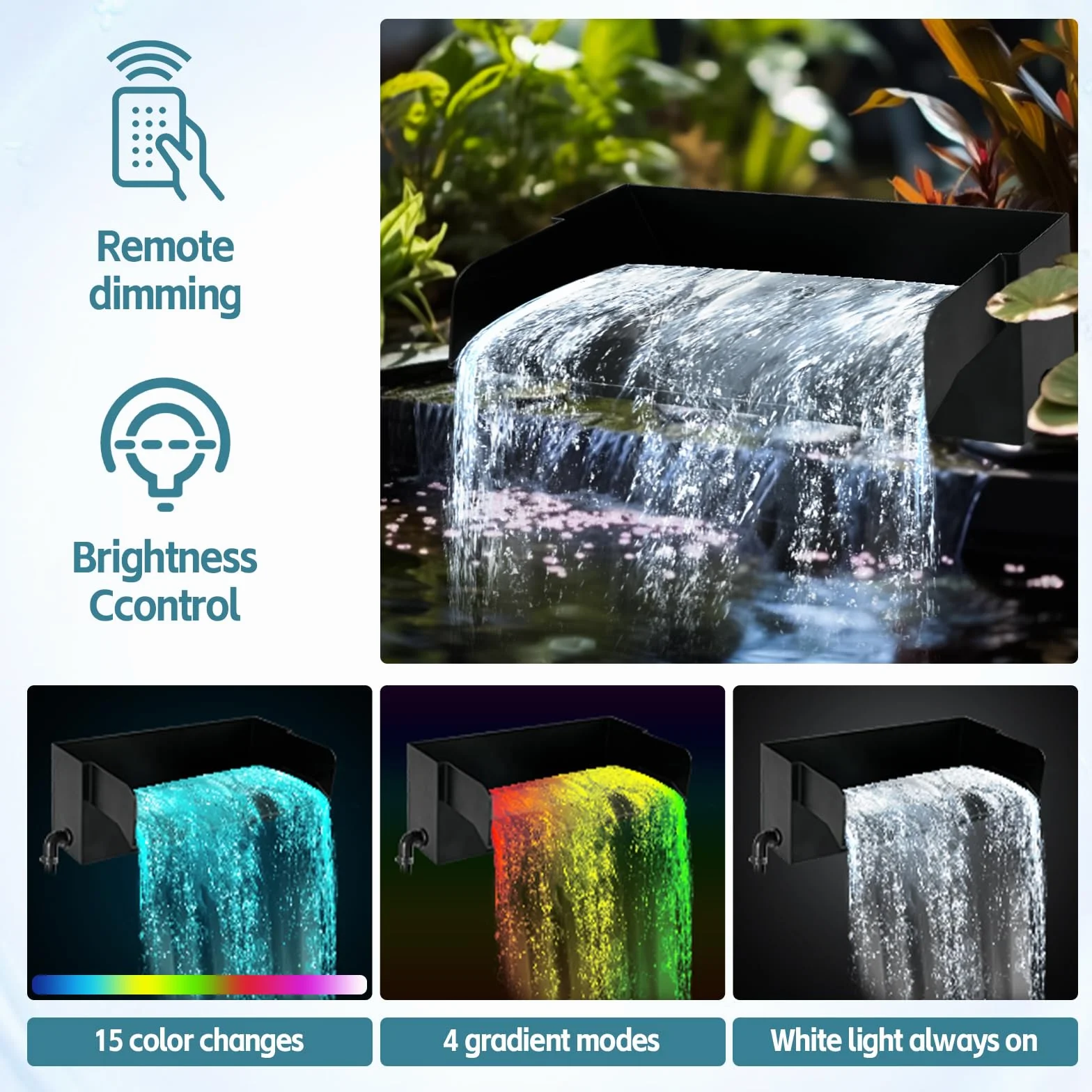 Cascade de bassin en acier inoxydable 30 cm avec pompe 45W 3000L/H pour jardin