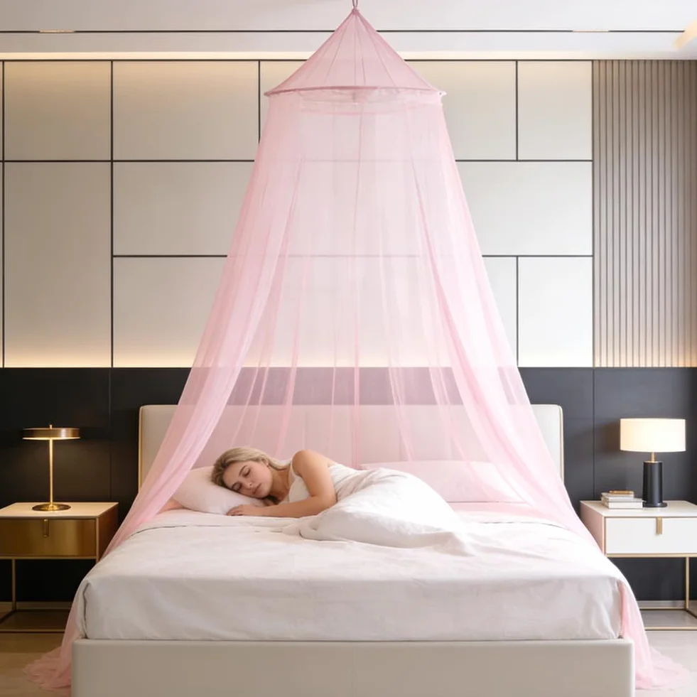 Moustiquaire de lit Dome, Moustiquaire pour Lit Double, Grand Moustiquaire pour Lit, Facile à Installer, pour Un Usage Domestique Intérieur et Extérieur pour Prévenir Les Moustiques - Rose