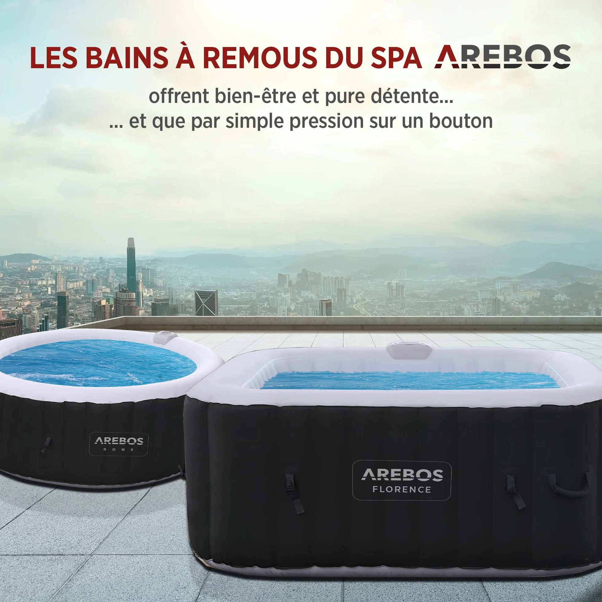 Arebos Spa Gonflable 6 Personnes ⌀ 208 cm Rond 130 Jets Massage 1000 litres Chauffage