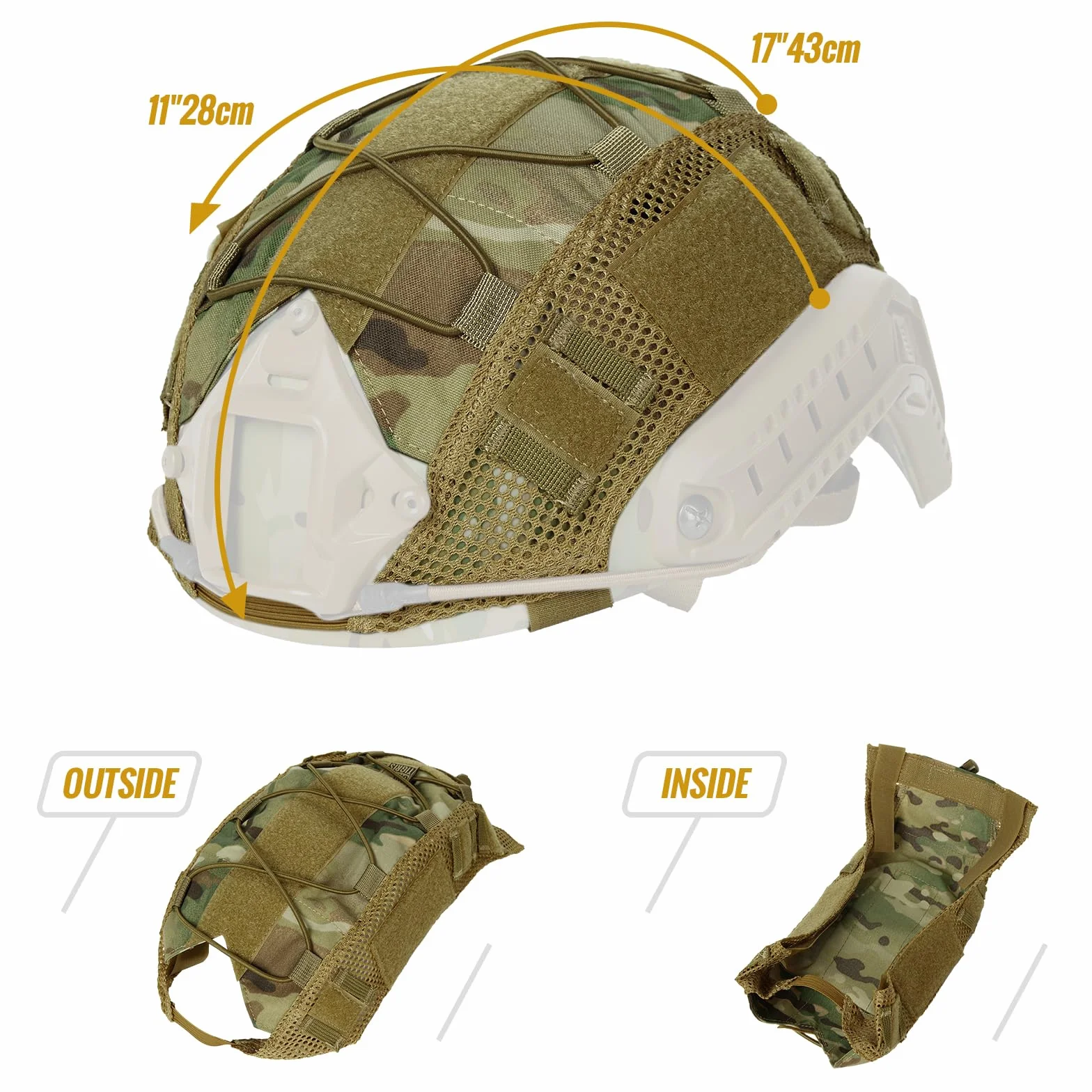 OneTigris Couvre‑Casque Tactique avec Patch Offert, Housse Camouflage pour Casque Ops‑Core PJ & OneTigris PJ T. M/L (sans Casque)