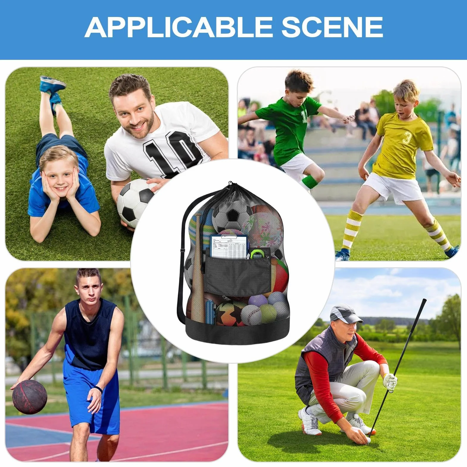 Generico Sac en Filet pour de Plage – Fermeture à Cordon Robuste pour Rangement de Ballons – Accessoires de Sport pour Piscine Gym Volley-Ball