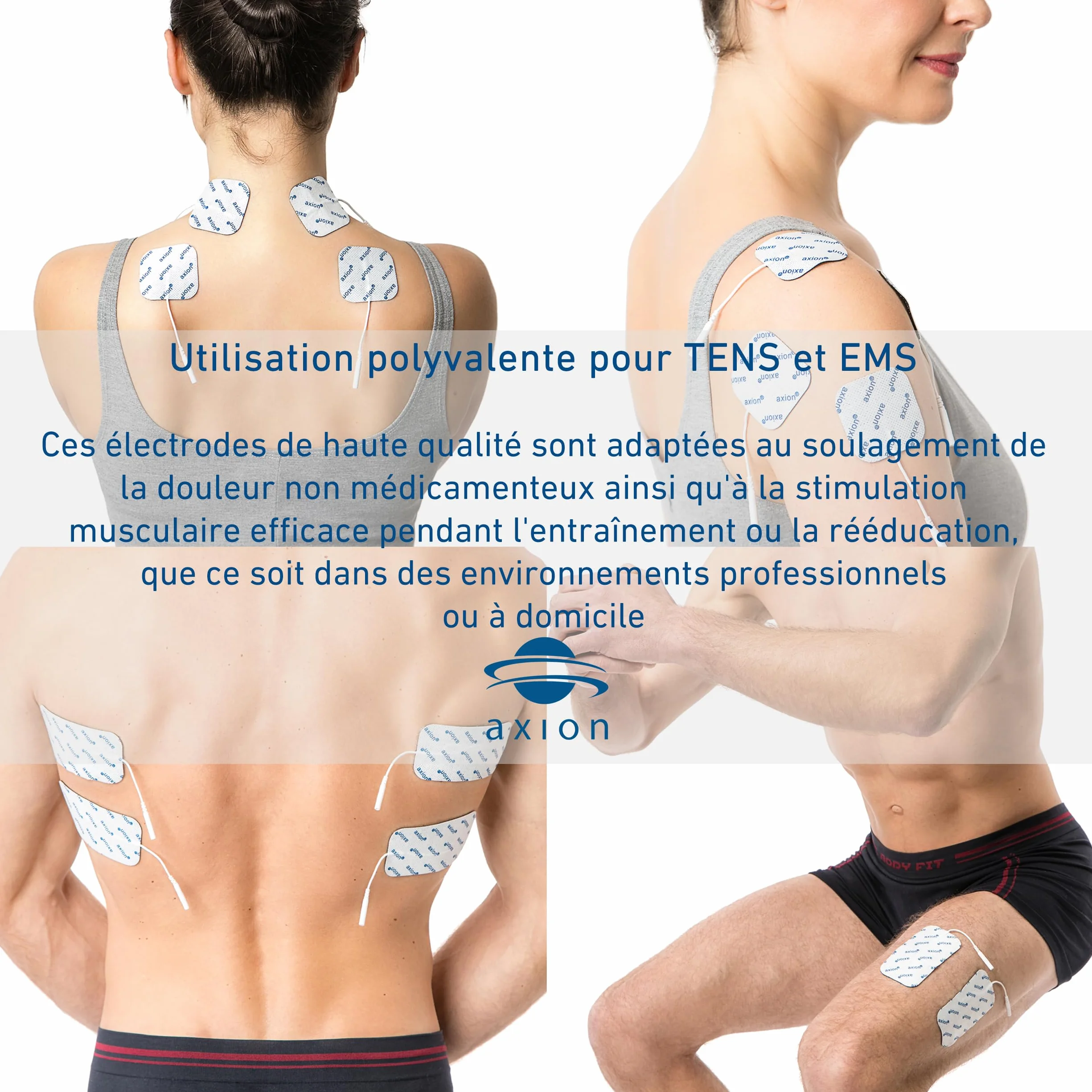 16 électrodes axion | Patchs 10x5 cm et 5x5 cm pour électrostimulateur TENS et/ou EMS réutilisables et autocollants avec connexion filaire de 2 mm