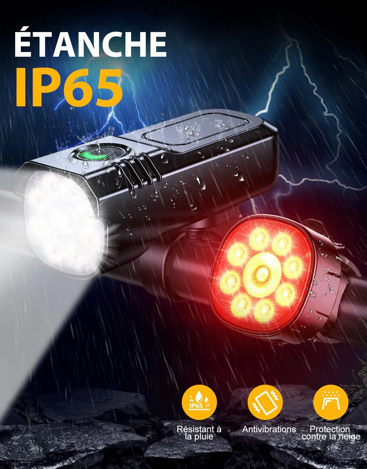 ISEYOU Lumiere Velo, [8+7 Modes & 9+9 LED Puissant] Eclairage Velo Rechargeable par USB Lampe Velo Avant et Arrière, Lumière Vélo Étanche IP65 pour Cyclysme, VTT, Moto, Trotinette Phare Feux Arrière