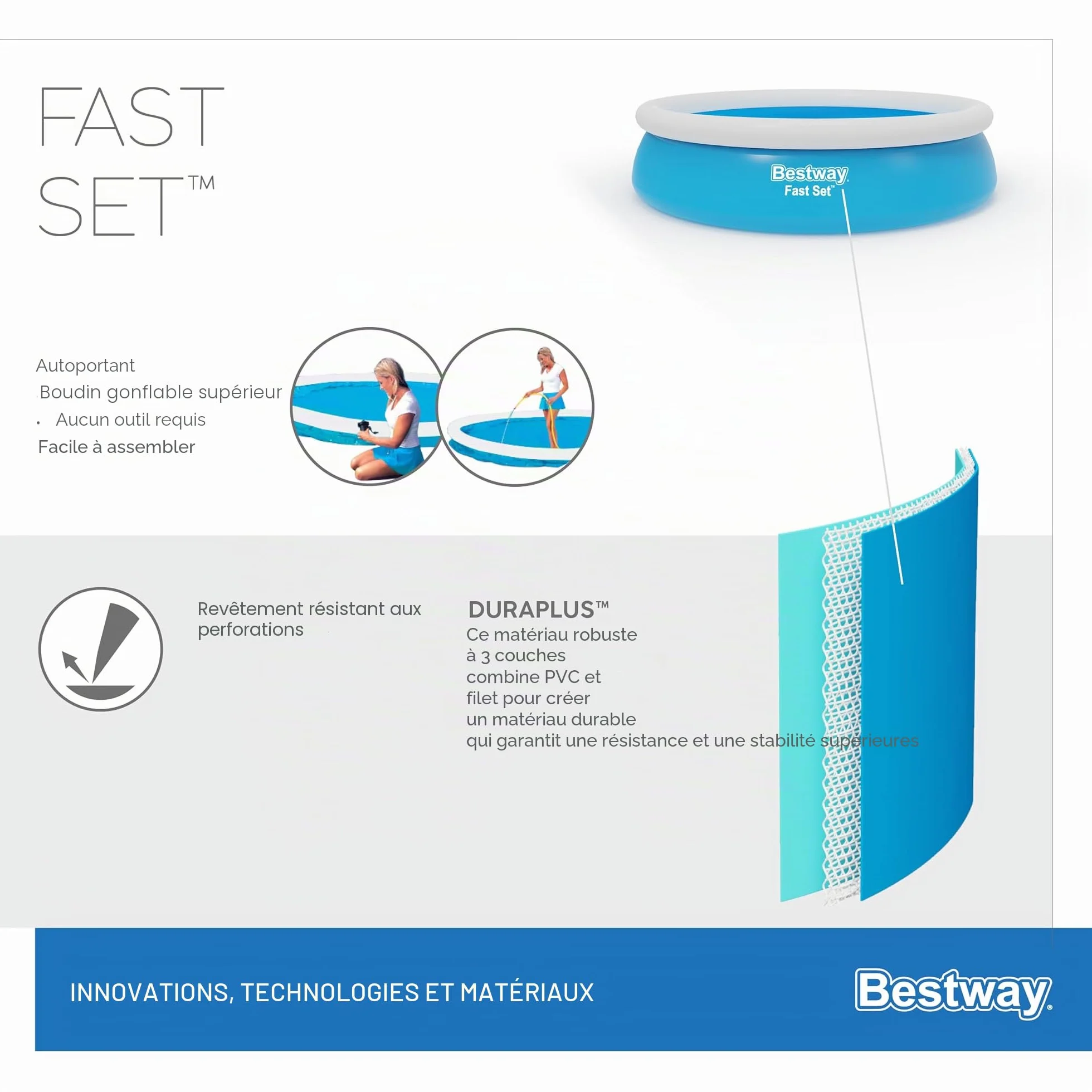 BESTWAY Piscine autoportante Ronde Fast Set 366 x 76 cm Filtration