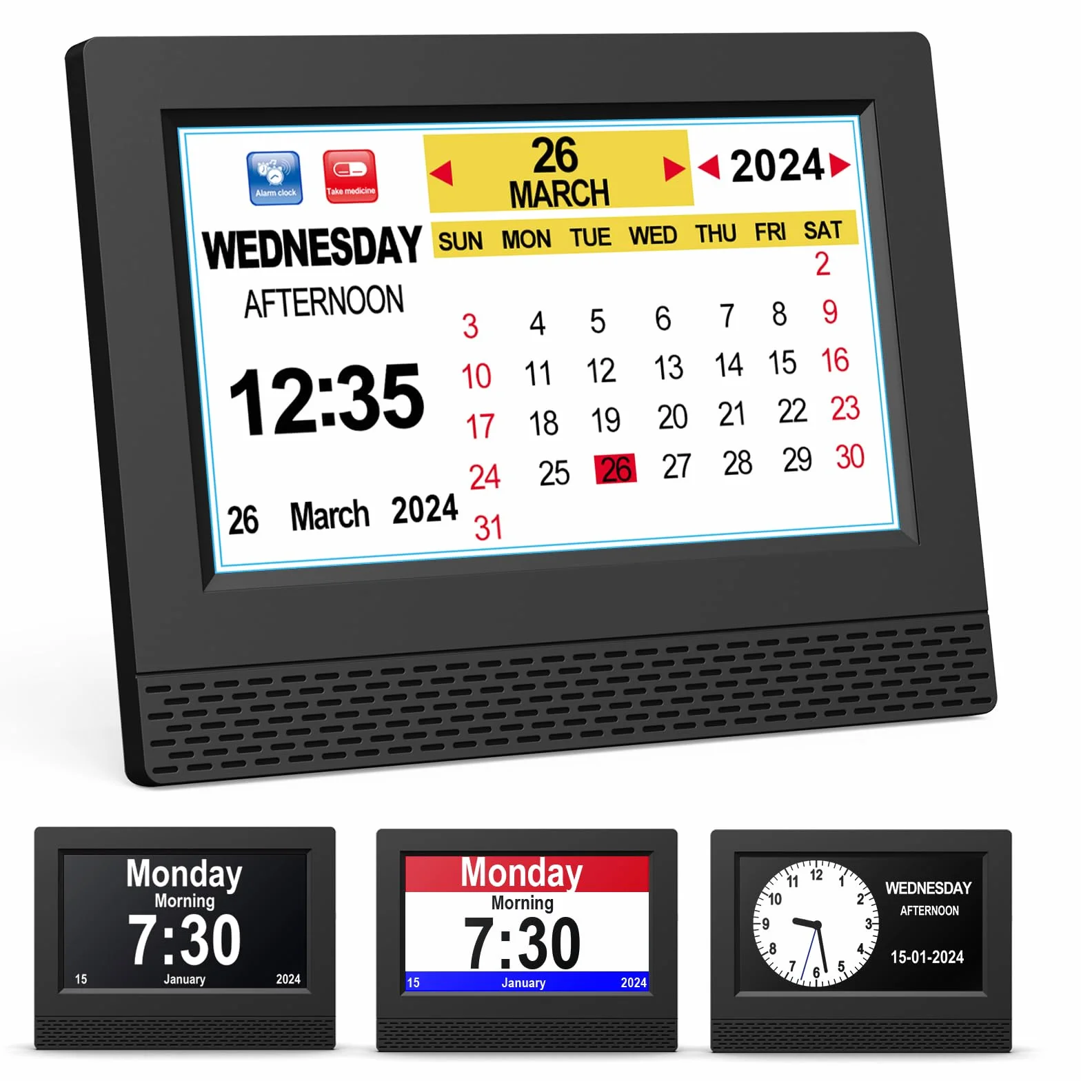 SENXINGYAN Horloge Numérique 7 Pouce LCD Auto Dimming 10 Langues Date Jour Heure Non-Abrégée Noir