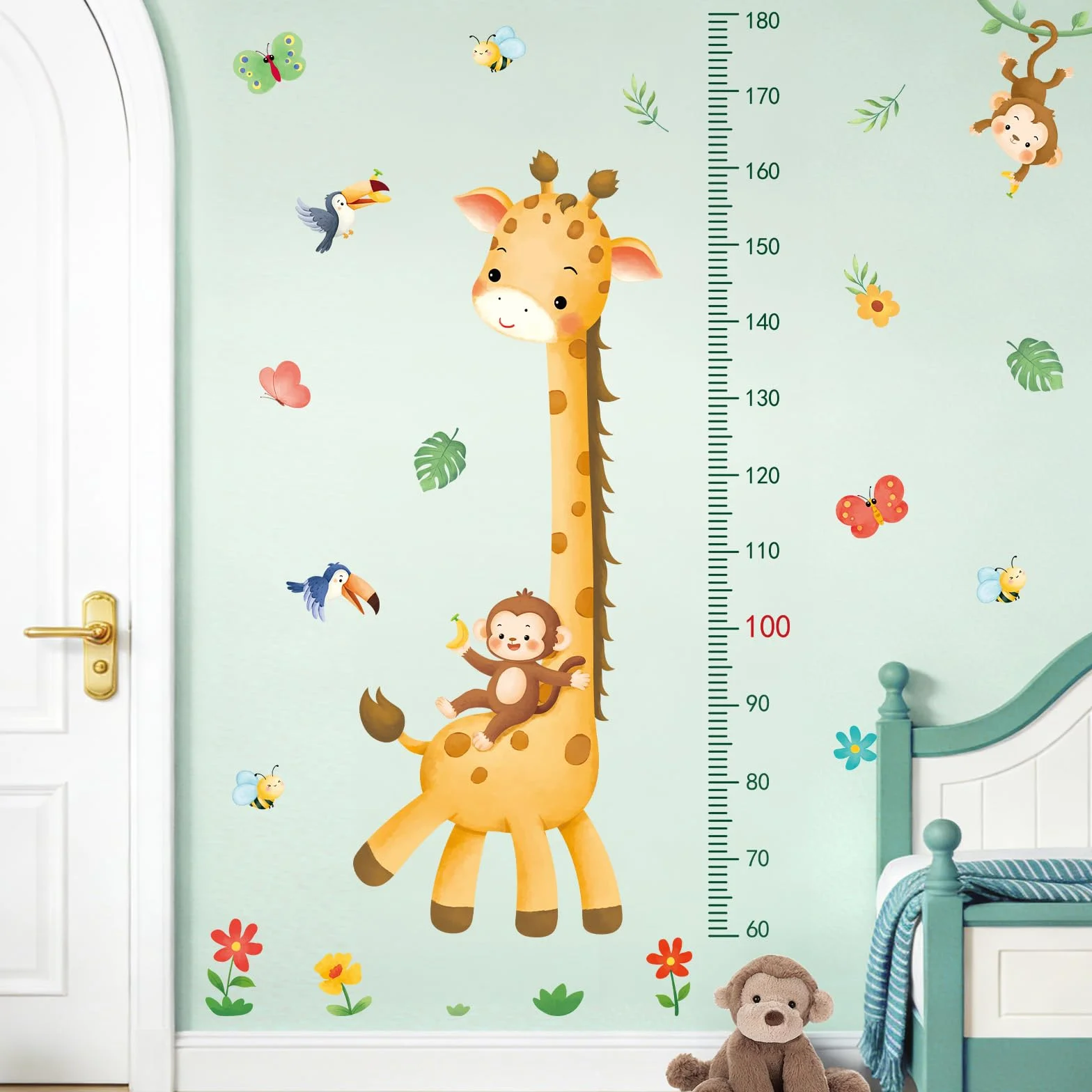SHUCHING Toise Murale Girafe pour Enfants 60-180CM, Autocollant Mural Hauteur Animaux