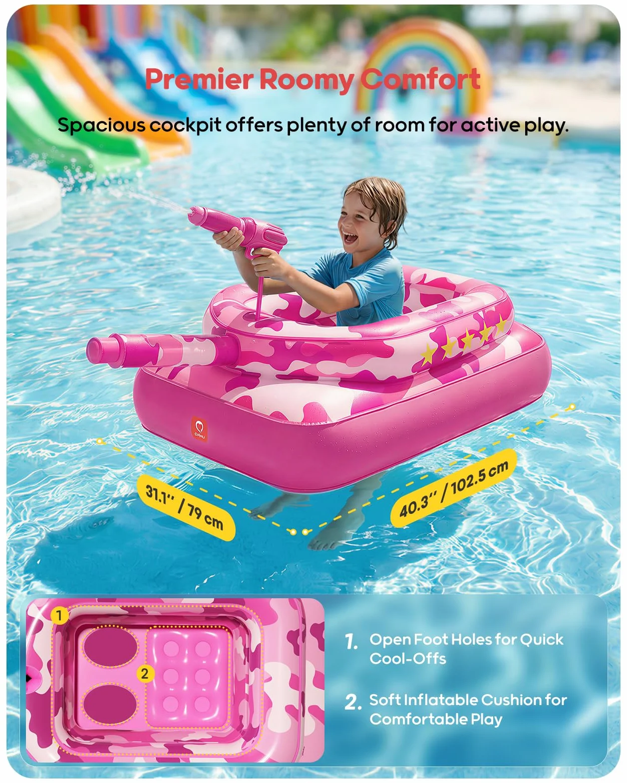 QPAU Flotteur de piscine avec canon à eau 0,35 mm pour enfants 3-6 ans