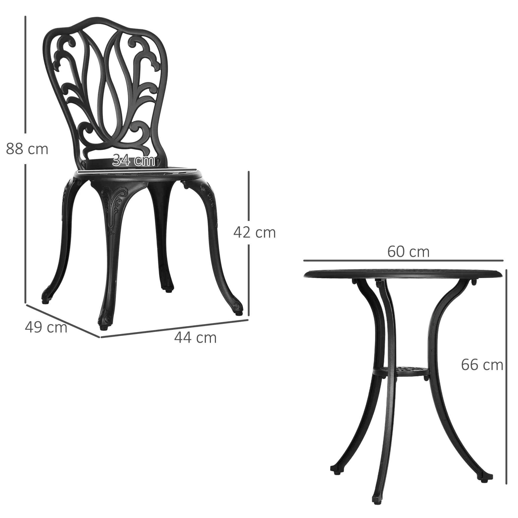 Outsunny Salon de Jardin Exterieur, Ensemble Table Ronde et Chaises Aluminium avec Trou Parasol Noir
