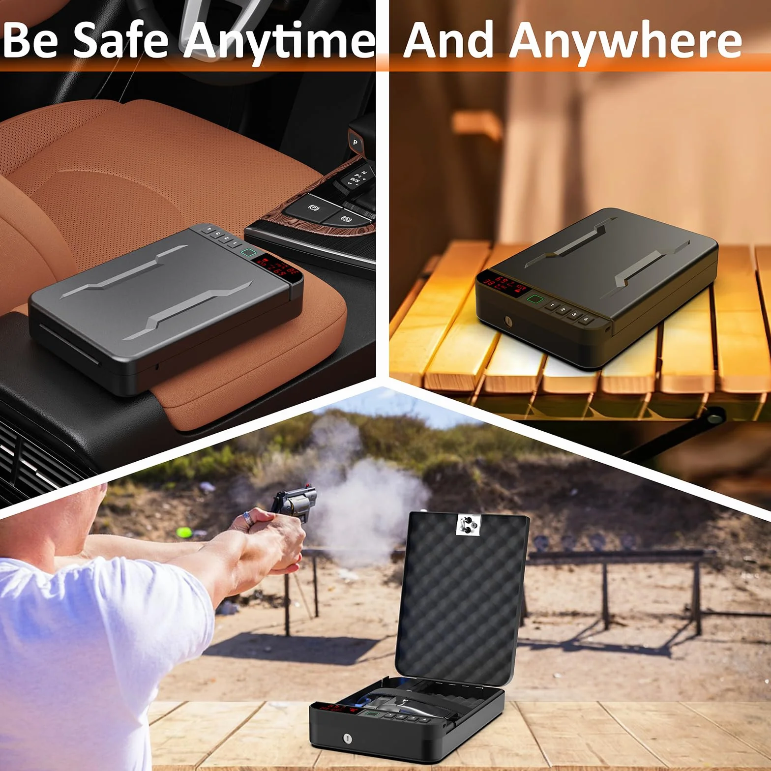 Z ZLJUAN Coffre-fort portable pour pistolet avec écran LCD de la température, de l'humidité, avec empreintes digitales biométriques, serrure à clavier, clé, arme de poing biométrique pour voyage