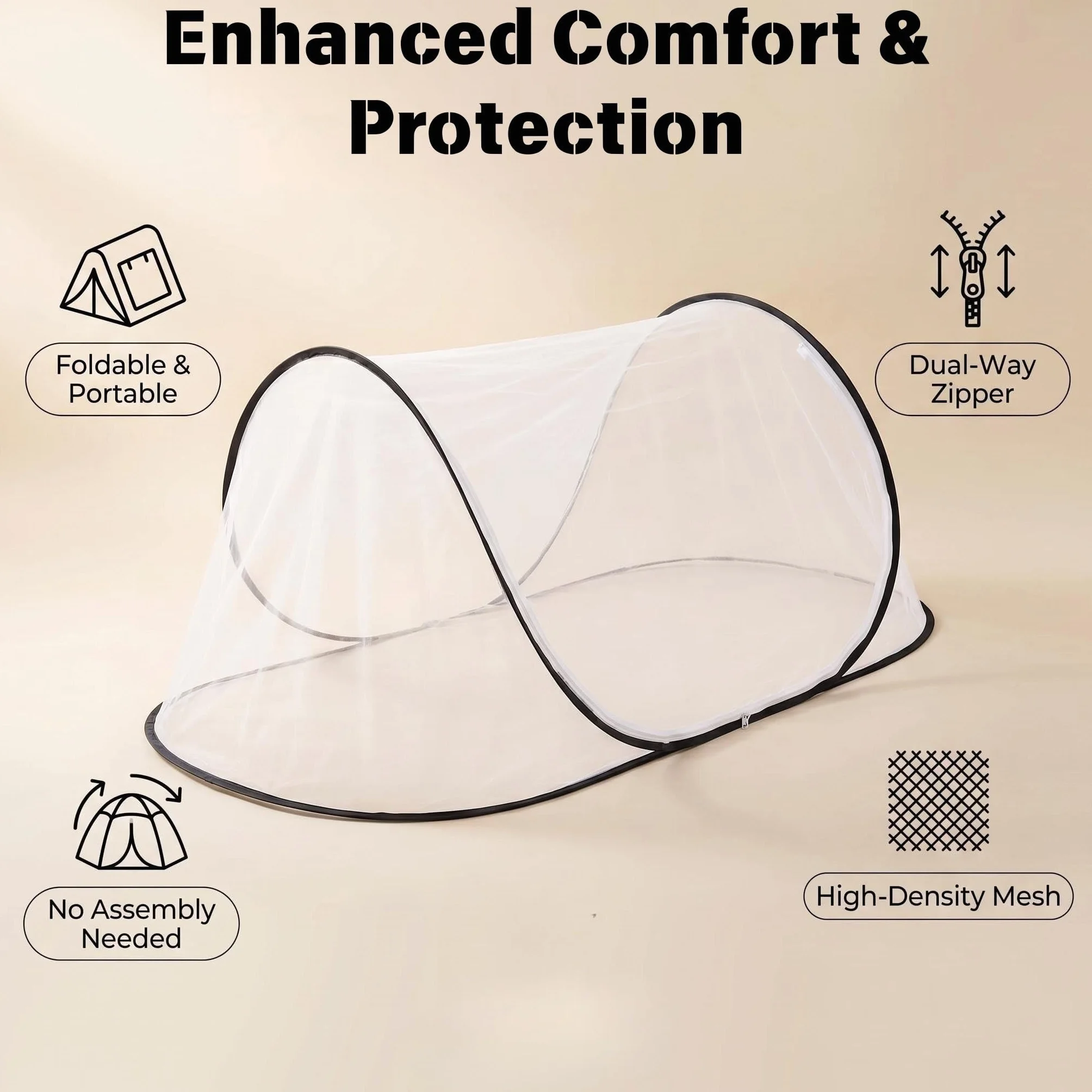 Moustiquaire Pliable, Moustiquaire de Voyage Pop-Up 200 x 80 x 56 cm, Tente avec Fermeture pour Lit Simple, Ultra Légère, Anti-Moustiques à 360°, Facile à Installer pour Camping, Dortoir et Maison