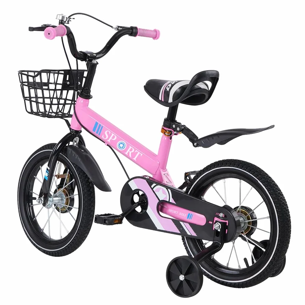 Bike Vélo Enfant avec Roues Stabilisatrices pour Débutant 2 à 8 Ans, Vélos en Acier Carbone avec Pédales et Rétropédalage, Vélo Tout Chemin Fille et Garçon