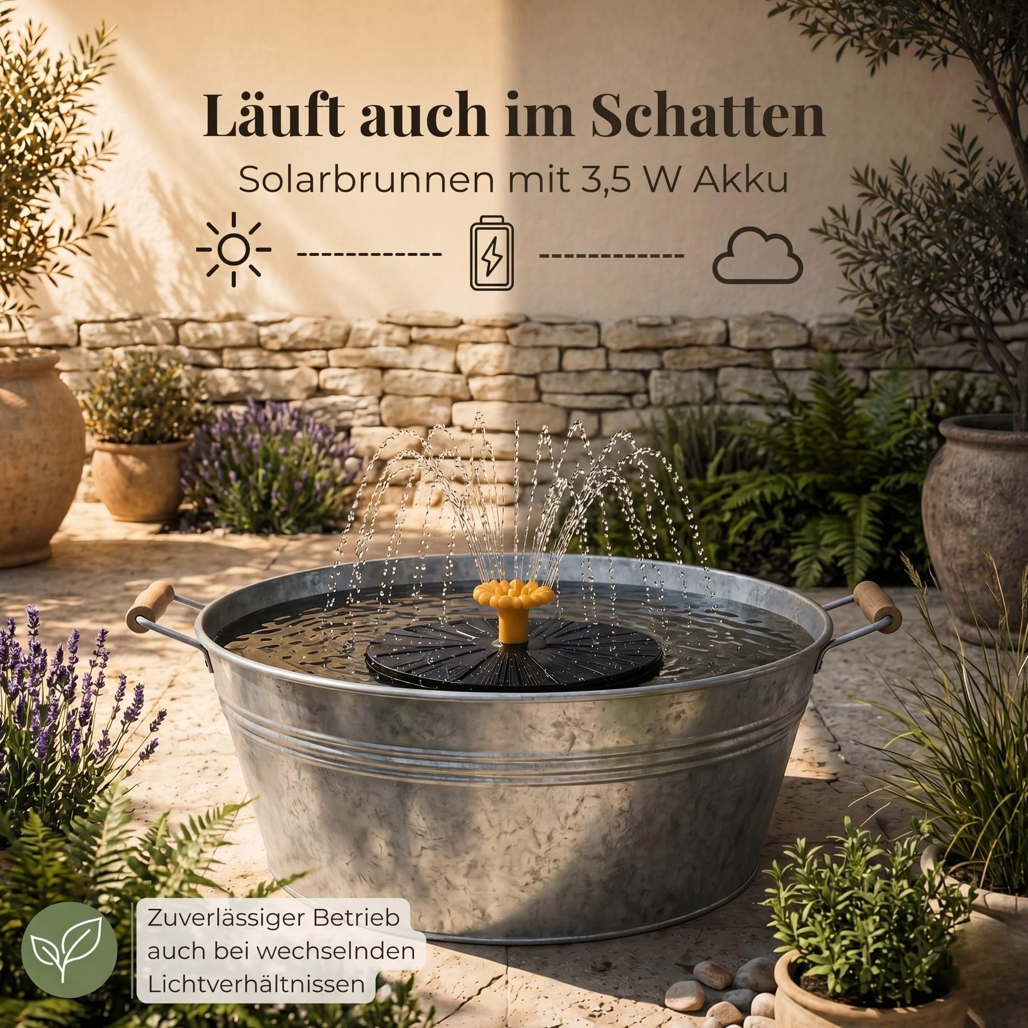 Kit de fontaine solaire pour l'extérieur 50 cm coque en métal de zinc fontaine de jardin