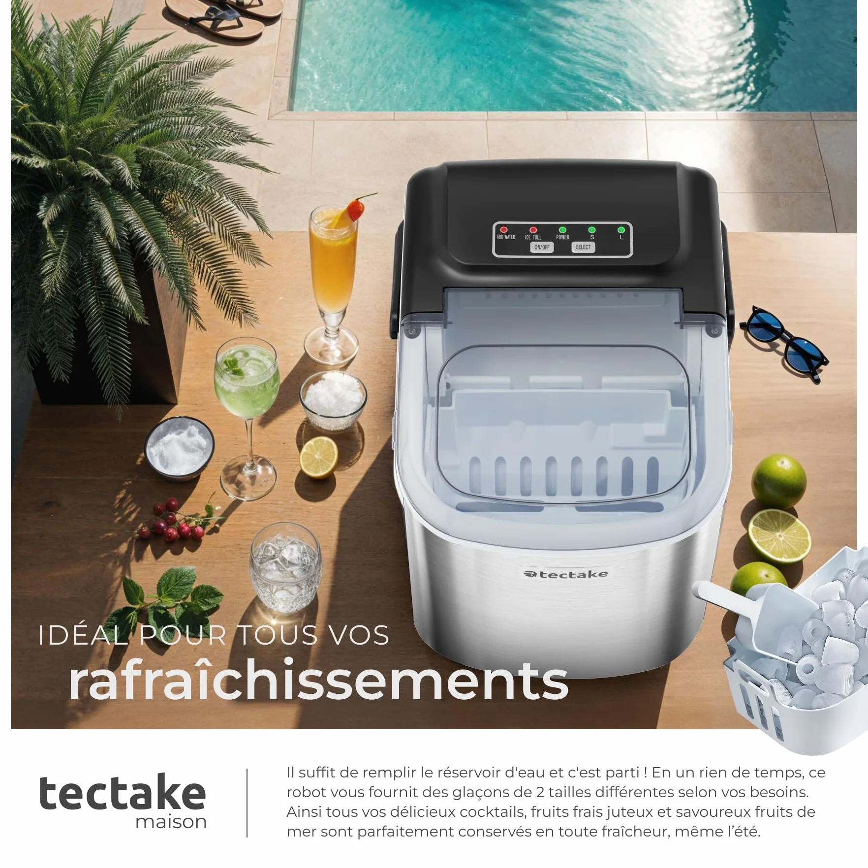 Machine à glaçons Silencieuse 9 glaçons par cycle 6-13 minutes Écran tactile Ice Maker