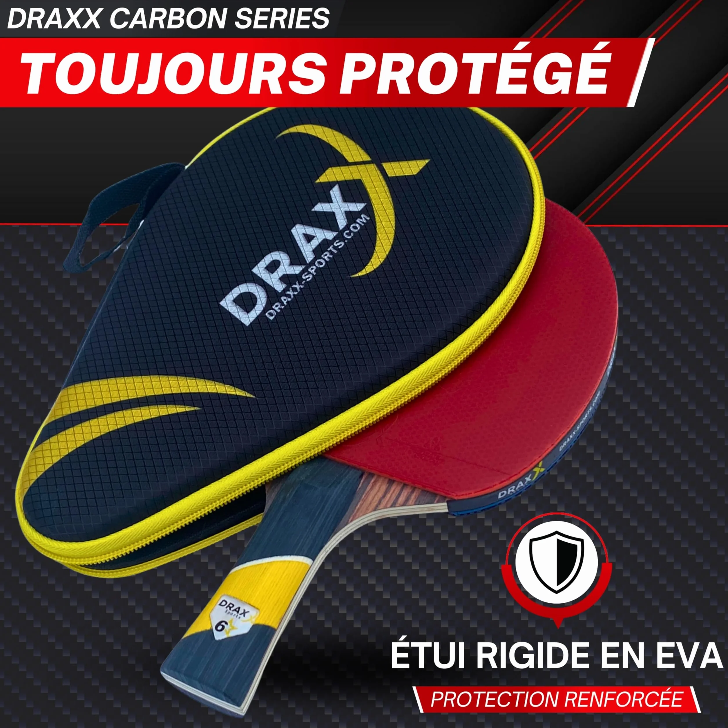 Raquette de Ping-Pong 6 Étoiles | Raquette Professionnel Carbone Pro épaisse, Maximum de Spin, Mousse Dense 2mm, Housse Offerte | Idéale Débutant à Pro | Entraînement & Compétition