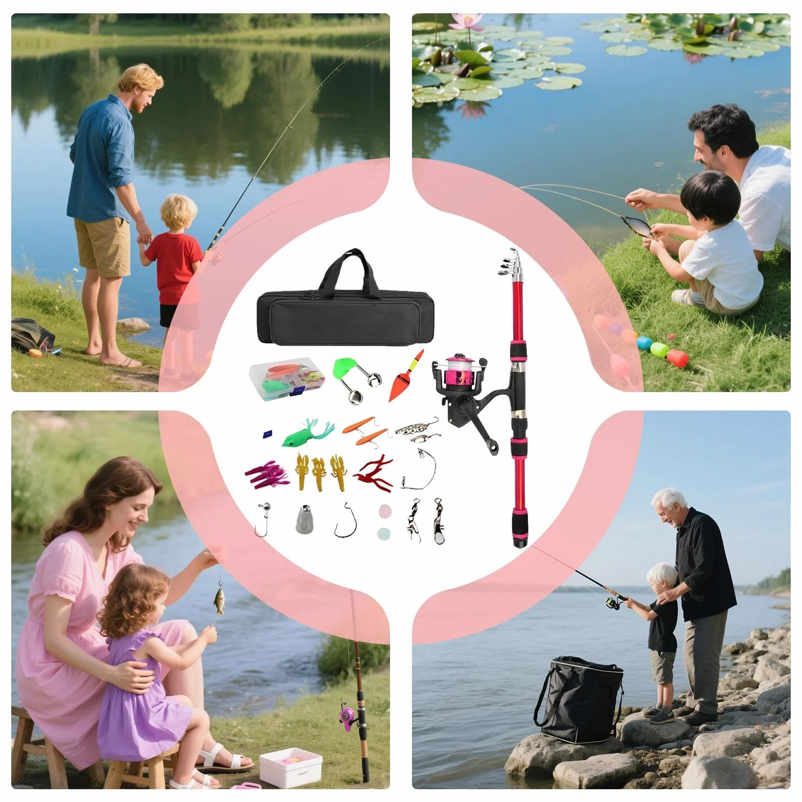 Canne À Pêche Enfant Kit Débutant pour Lancer Eau Salée et Douce