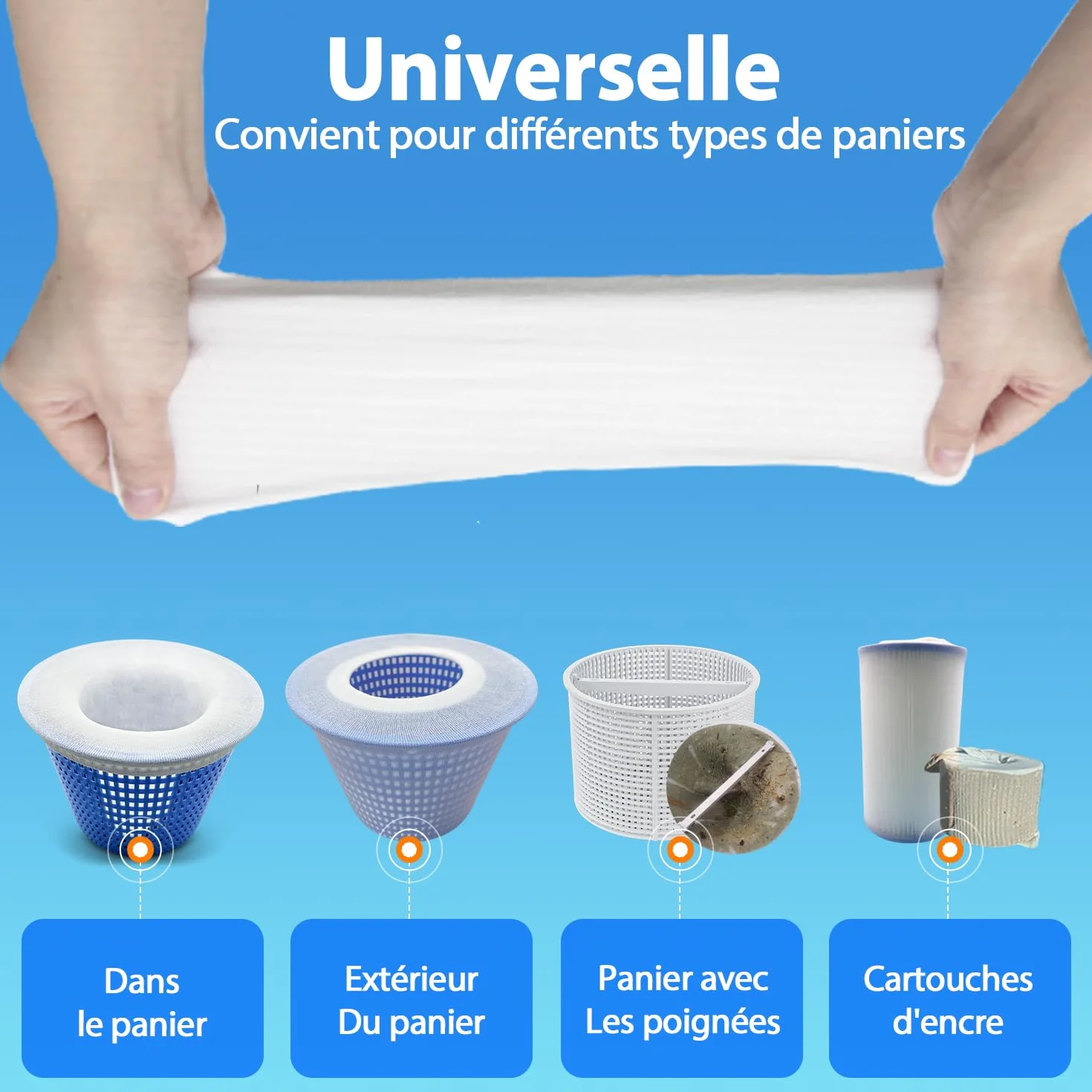 KGC Chaussette Skimmer Piscine 50 Pièce Lavable Réutilisable Nylon Élastique 7-19 cm