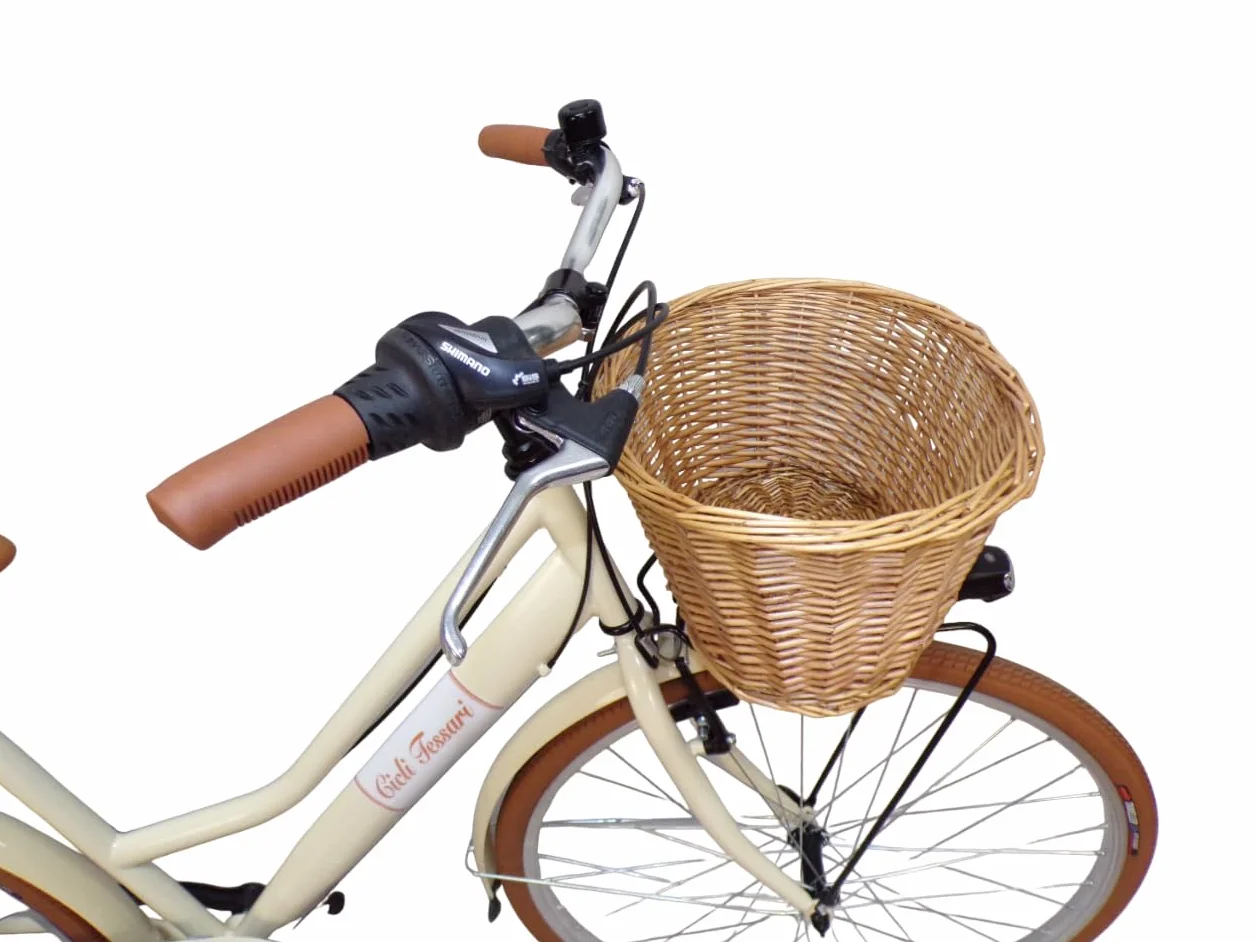Vélo de ville pour femme 28 pouces panier en osier beige rétro vintage