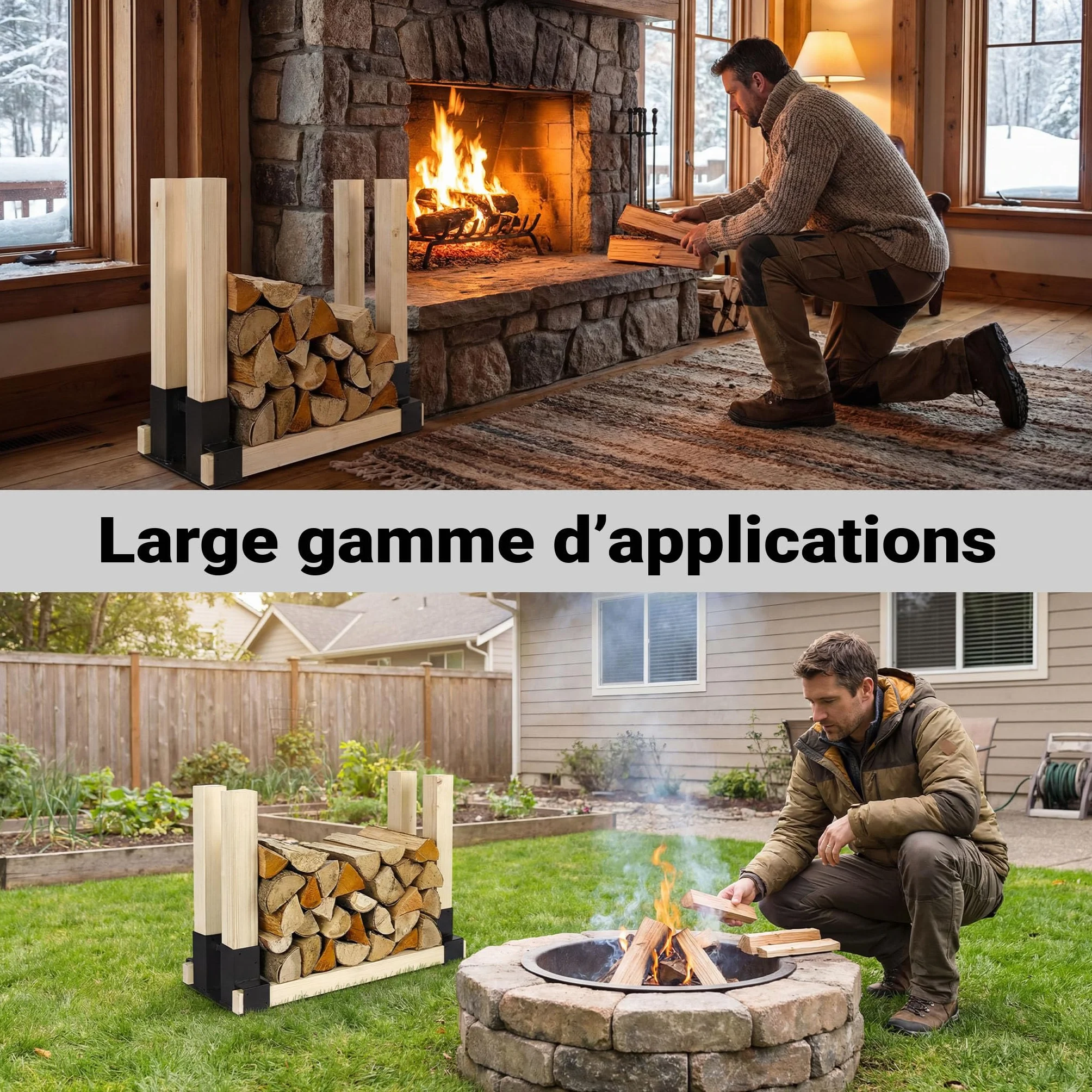 WilTec Lot de 2 Supports serre-bûches 335 x 85 x 130 mm Revêtement par poudre