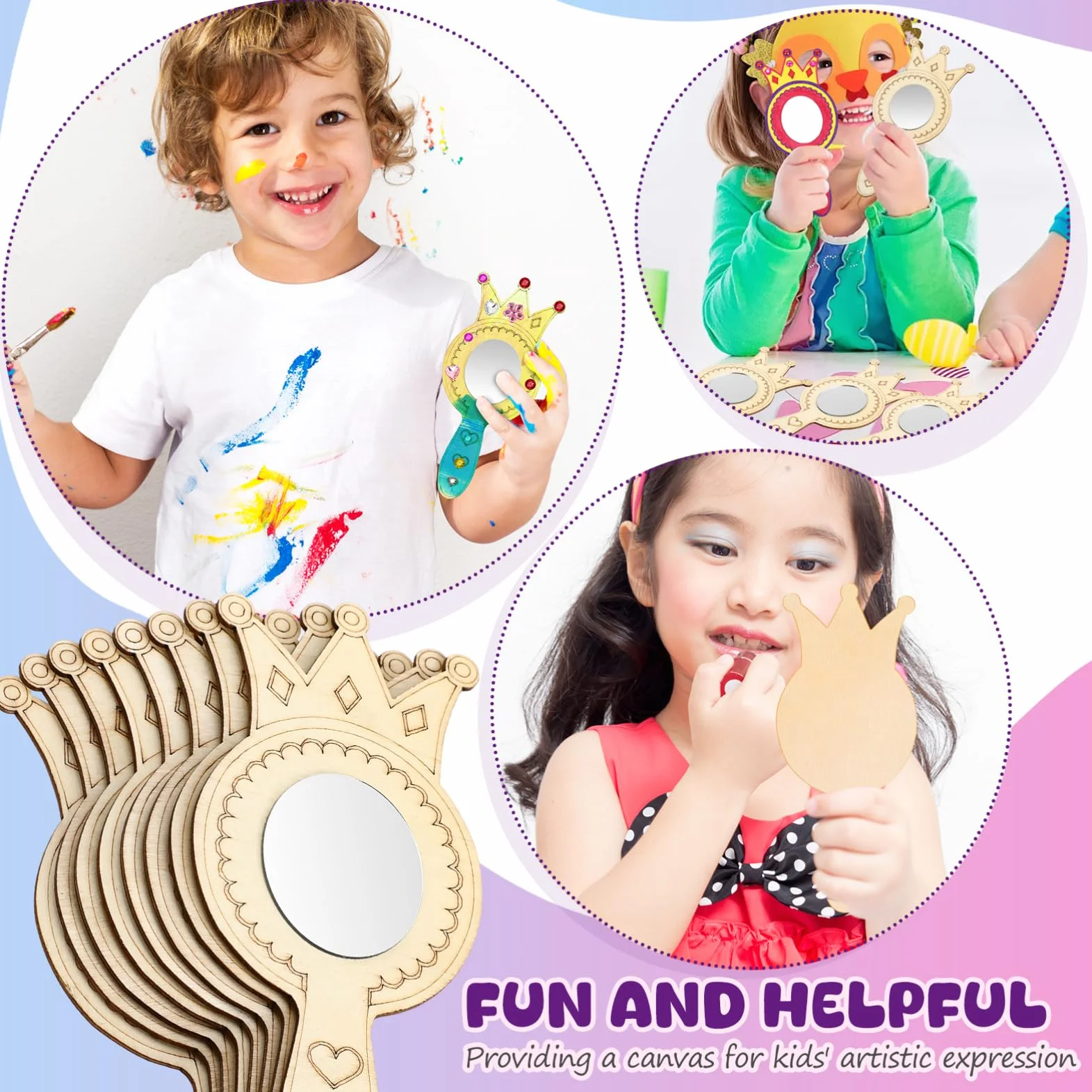 TOYANDONA 8 Pièces Miroirs en Bois Artisanaux pour Enfants Peinture À Faire Soi-Même Miroir De Princesse Activités Artistiques