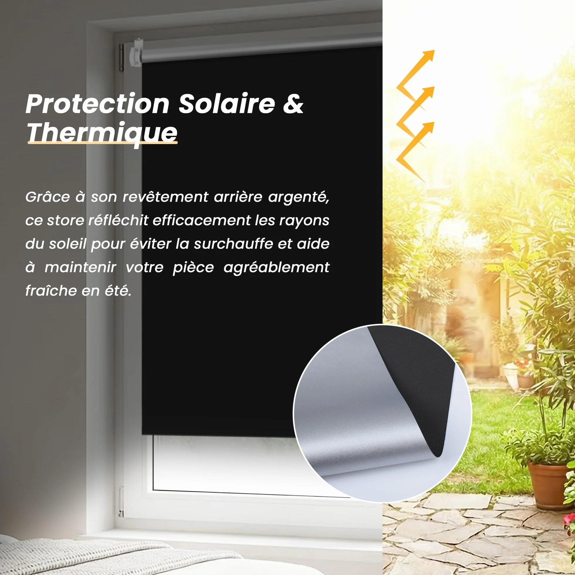 Store Enrouleur Occultant sans Perçage 45x130 cm - Thermique Anti-UV Noir