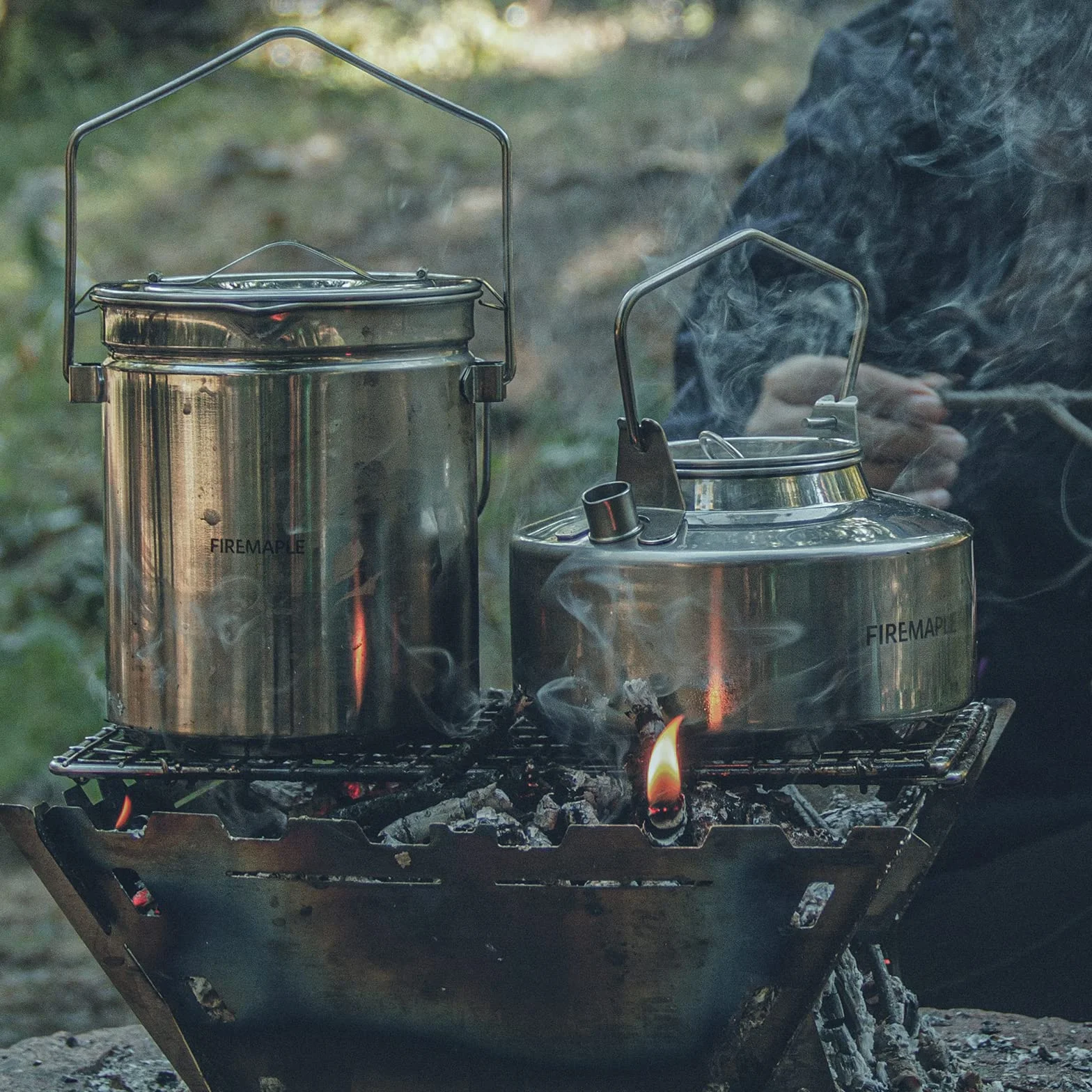 Fire-Maple Antarcti Pot de Camping en Acier Inoxydable 1,2L avec Panier Vapeur, Mug de Café, Poignée Pliable pour la Cuisine en Plein Air
