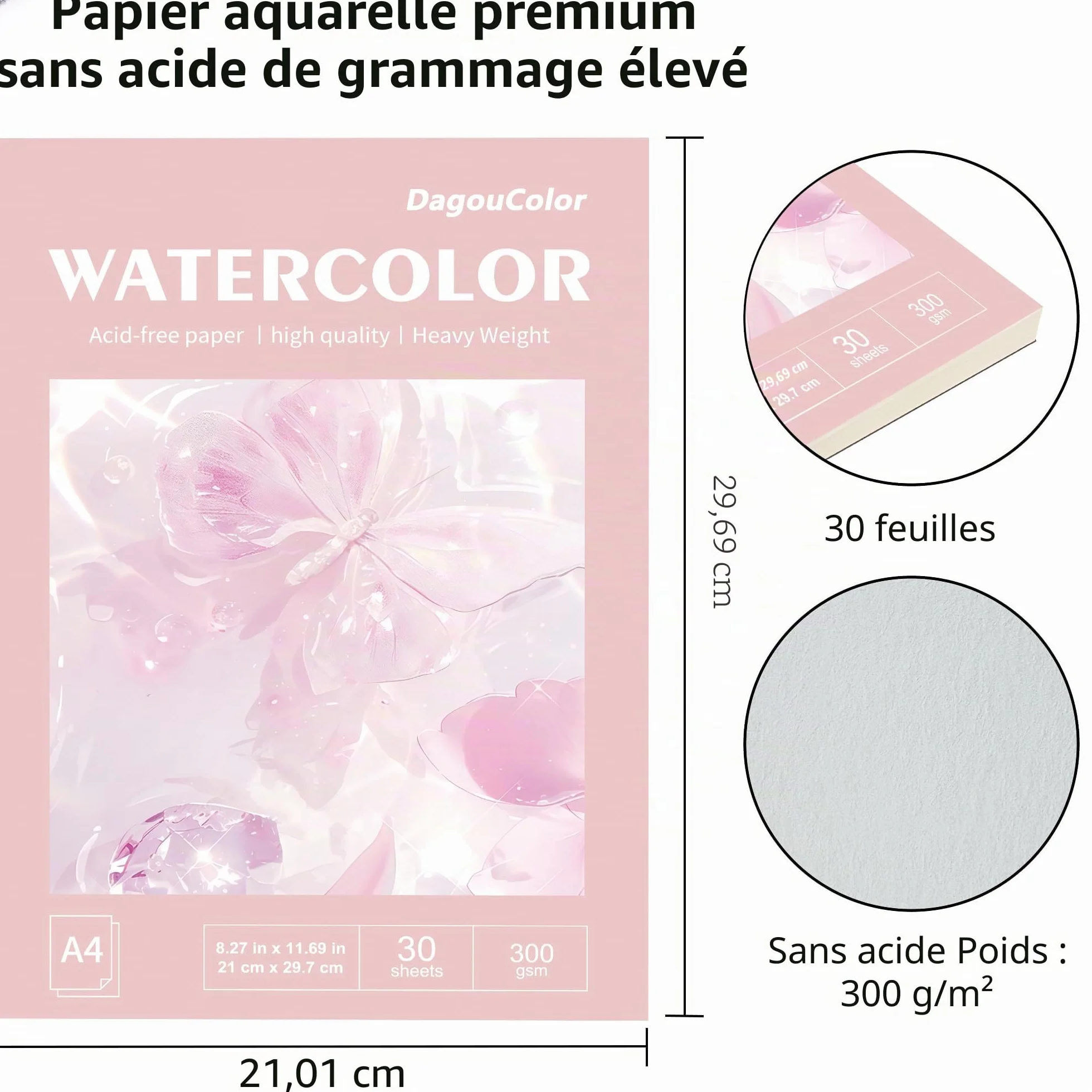 Carnet Aquarelle A4 300gsm Sans Acide 30 Feuilles Livre de Dessin pour Artistes Adultes