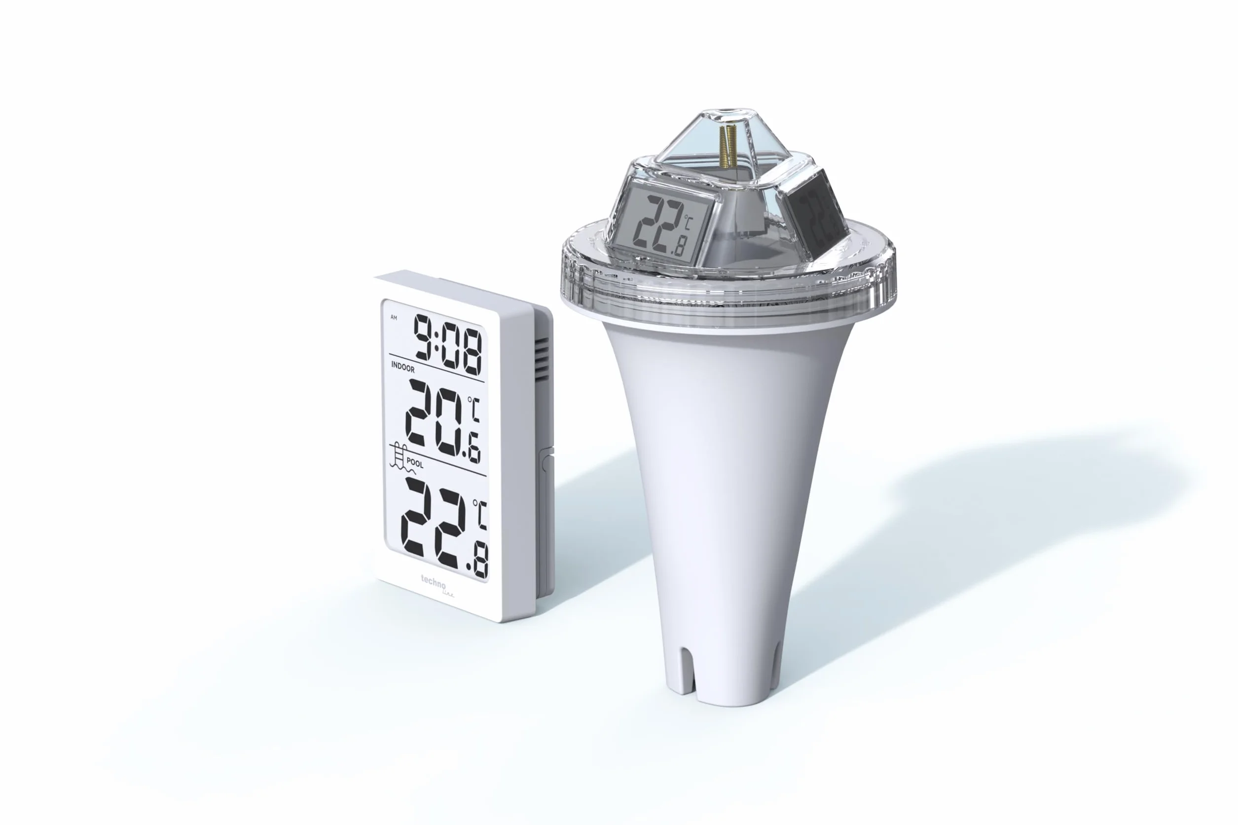 Technoline Thermomètre de piscine radio numérique WS9079 avec station, mesure température eau et intérieure