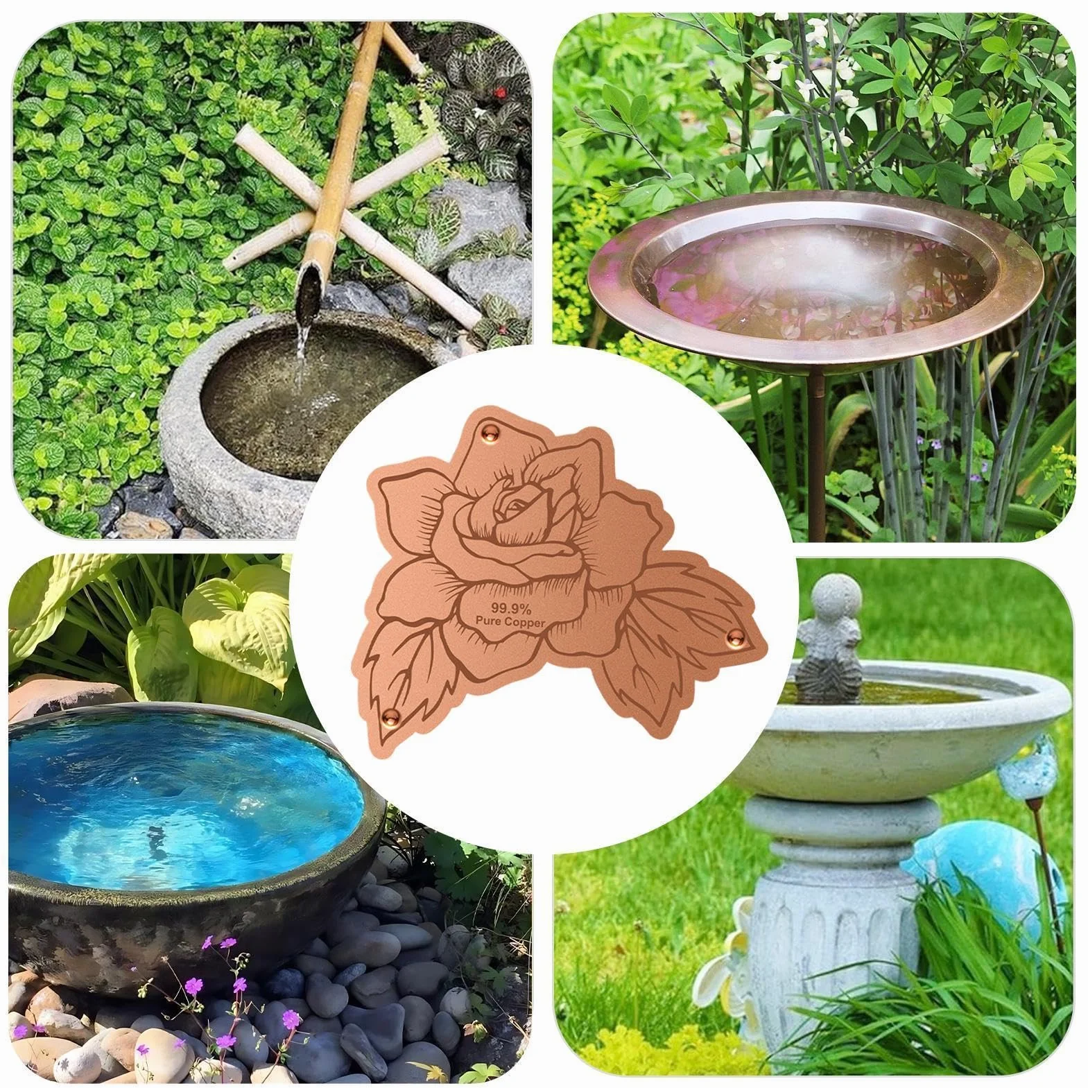 Disque en cuivre purificateur d'eau pour bain d'oiseaux - Extérieur Jardin