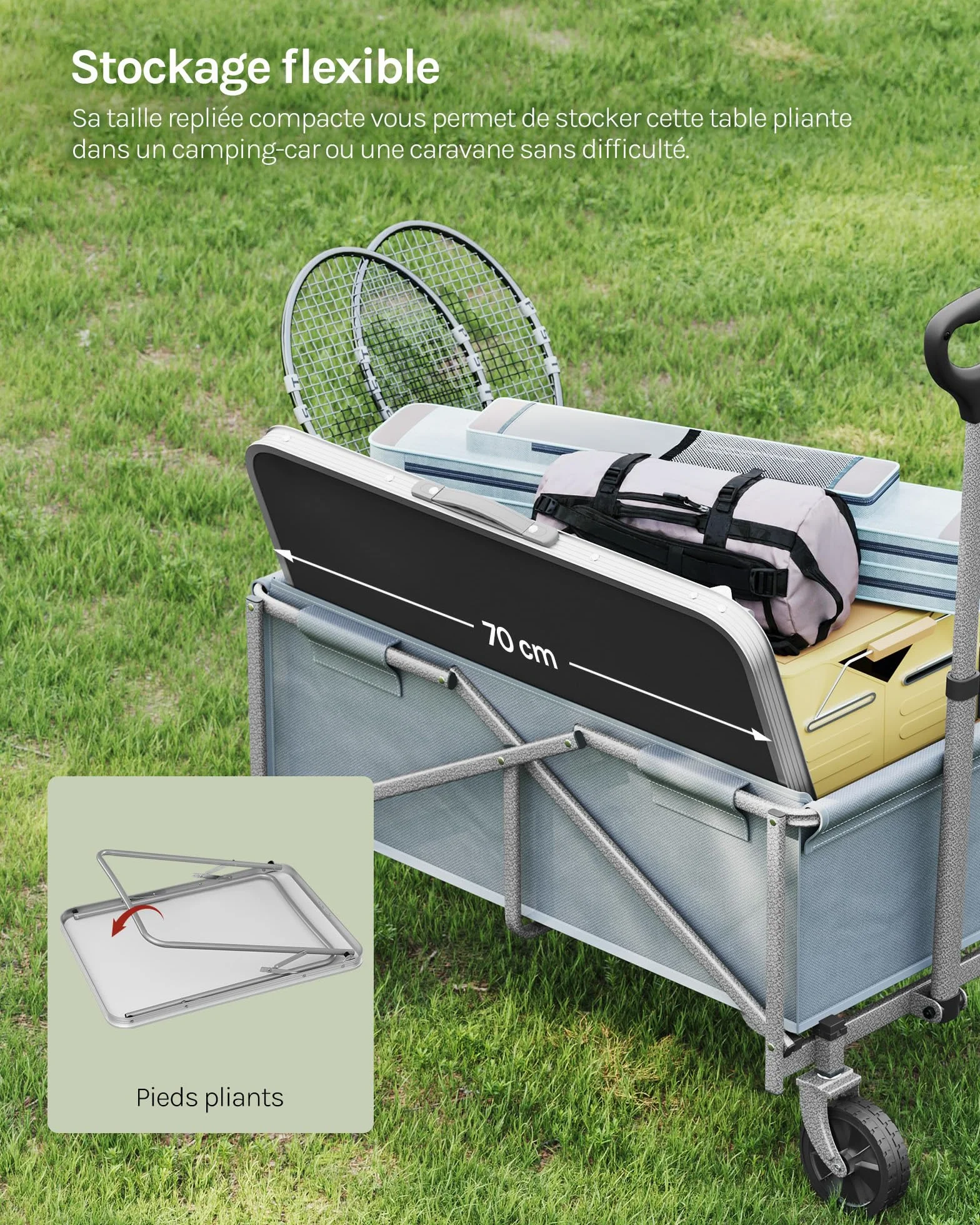 WOLTU Table de Camping Pliante Aluminium MDF 70x60x50 cm Noir