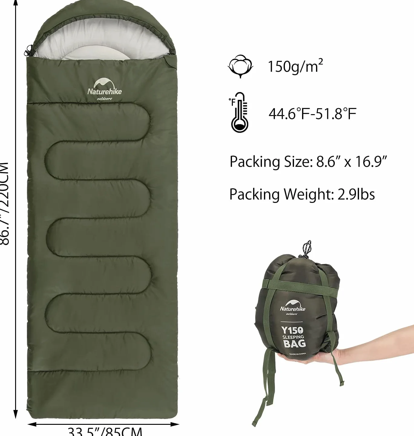 Naturehike Sac de couchage rectangulaire 4 saisons 2 personnes imperméable léger