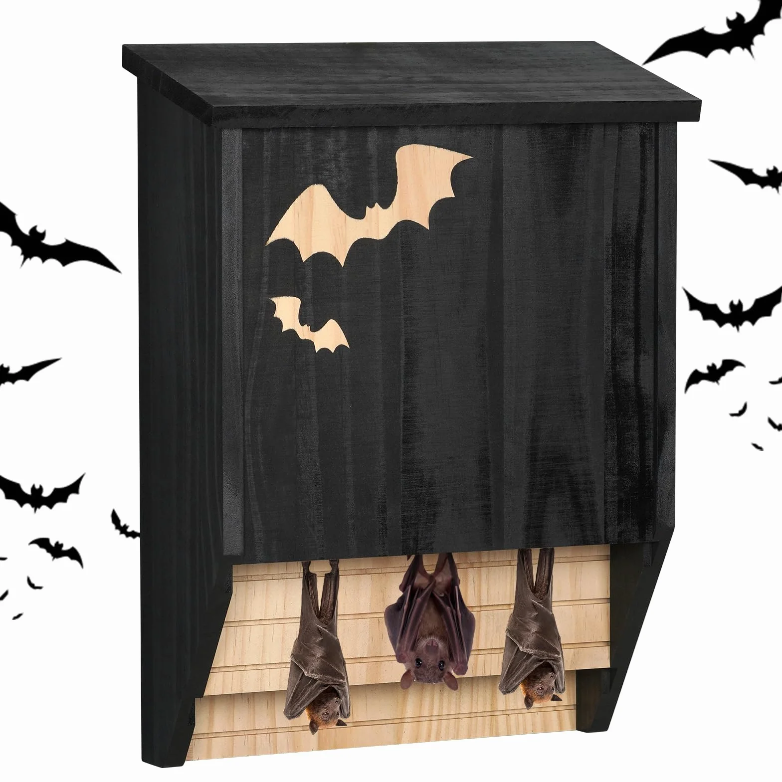 Nichoir pour chauve-souris en bois double chambre résistant aux intempéries noir