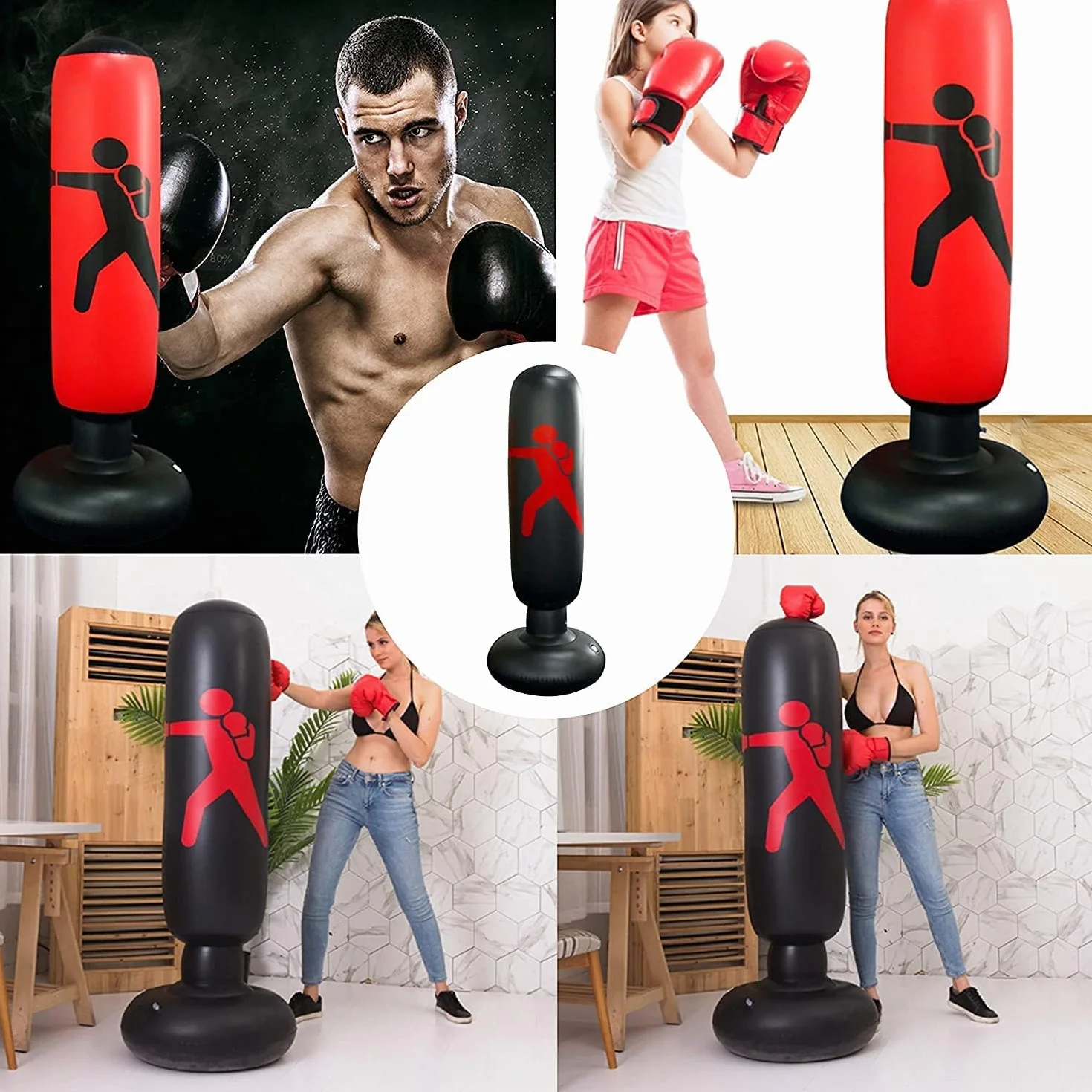 Sac de Boxe Enfant 160cm Gonflable Sac de Frappe avec Colonne de Boxe et Base épaisse pour Karaté Kickboxing, éQuipement D'EntraîNement, Cadeau pour GarçOns Filles