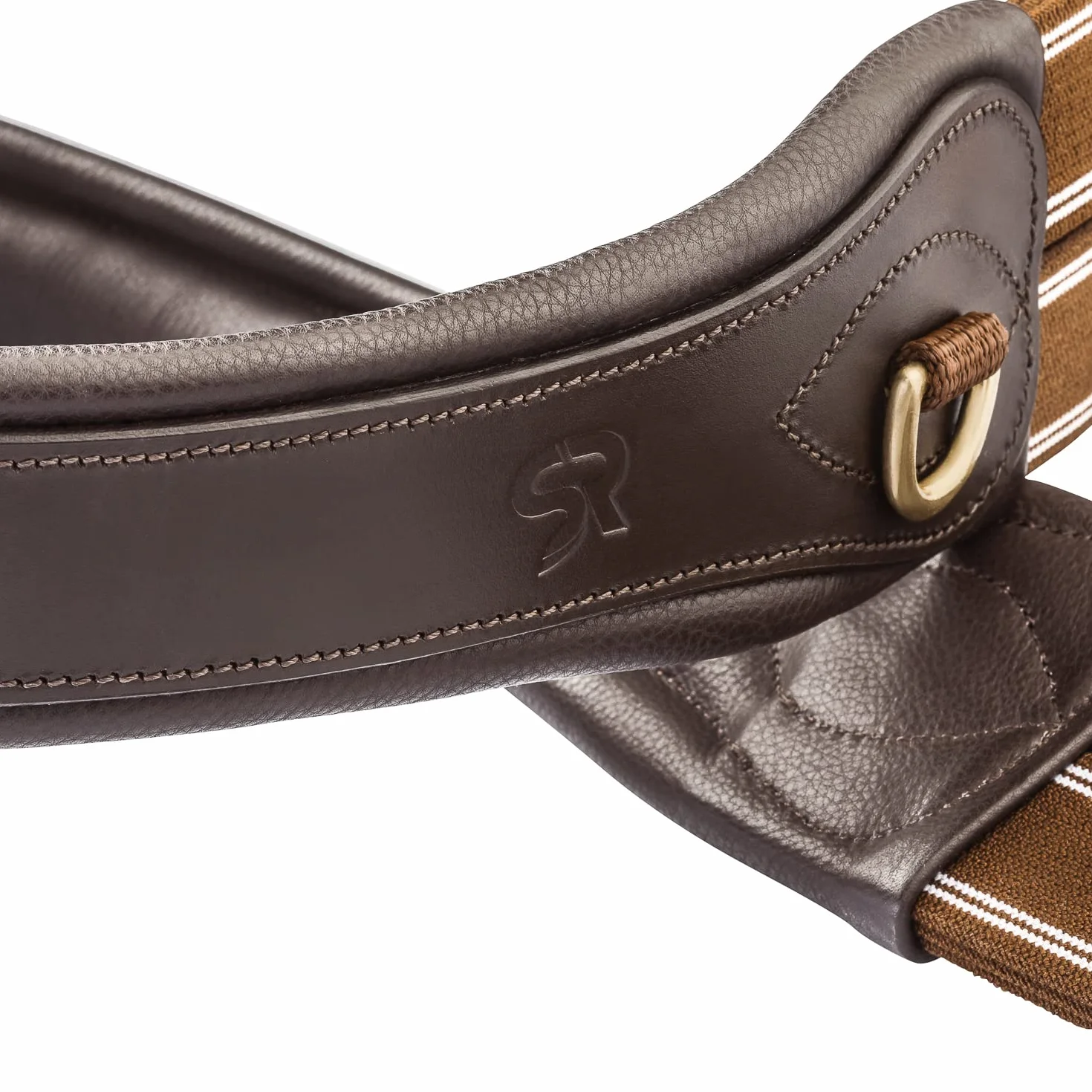 SUNRIDE Sangle pour Cheval (Soho) - Cuir Véritable - Rembourrage Supplémentaire - Anneaux en D pour Enrênements - Fait Main - Inserts Élastiques - Boucles à Rouleaux (Marron, 125 cm)