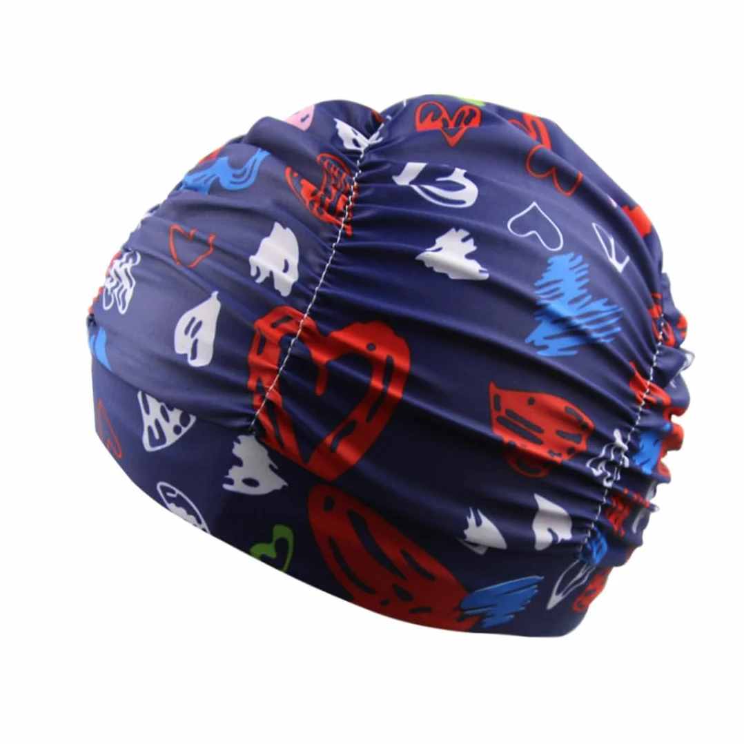 Bonnet de Bain Nylon à Motifs Cœurs, Fond Bleu Marine, 1 Pièce
