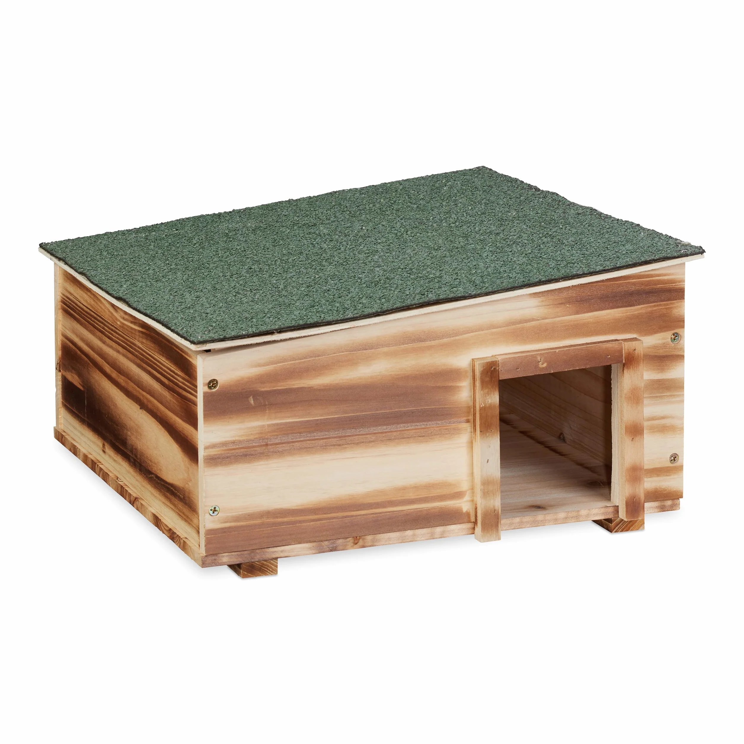 Relaxdays Maison à hérisson Bois flambé 2 Parties Niche Jardin 21,5 x 40 x 40 cm Marron