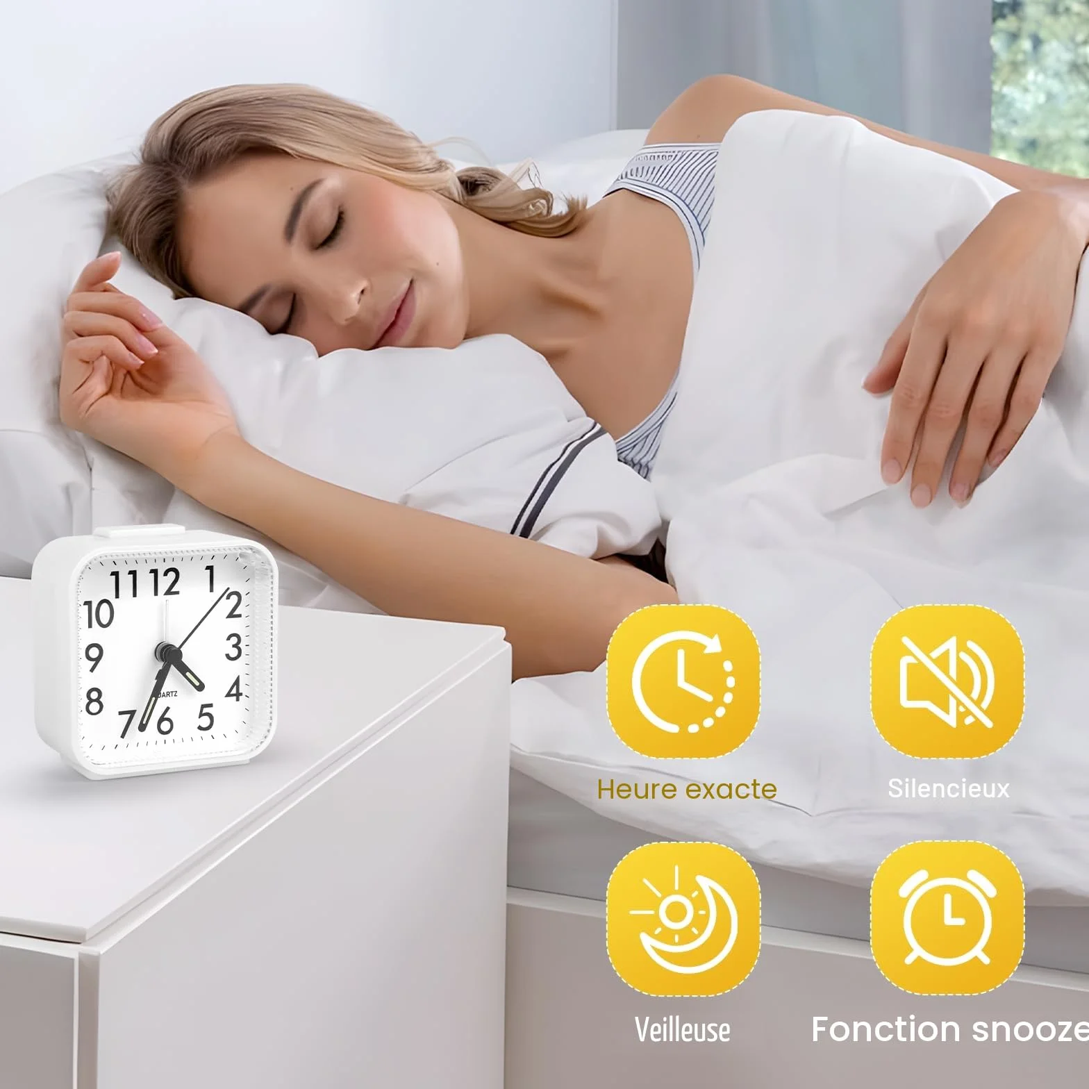 Réveil Analogique Silencieux à Quartz avec Snooze et Lumière, Portable Voyage à Piles