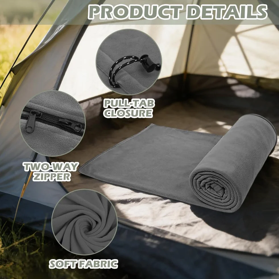Sac de couchage en coton et coutil ultra léger - 180 x 80 cm - Sac de couchage intérieur en polaire compact - Sac de couchage léger pour le camping, la randonnée, l'auberge et l'extérieur